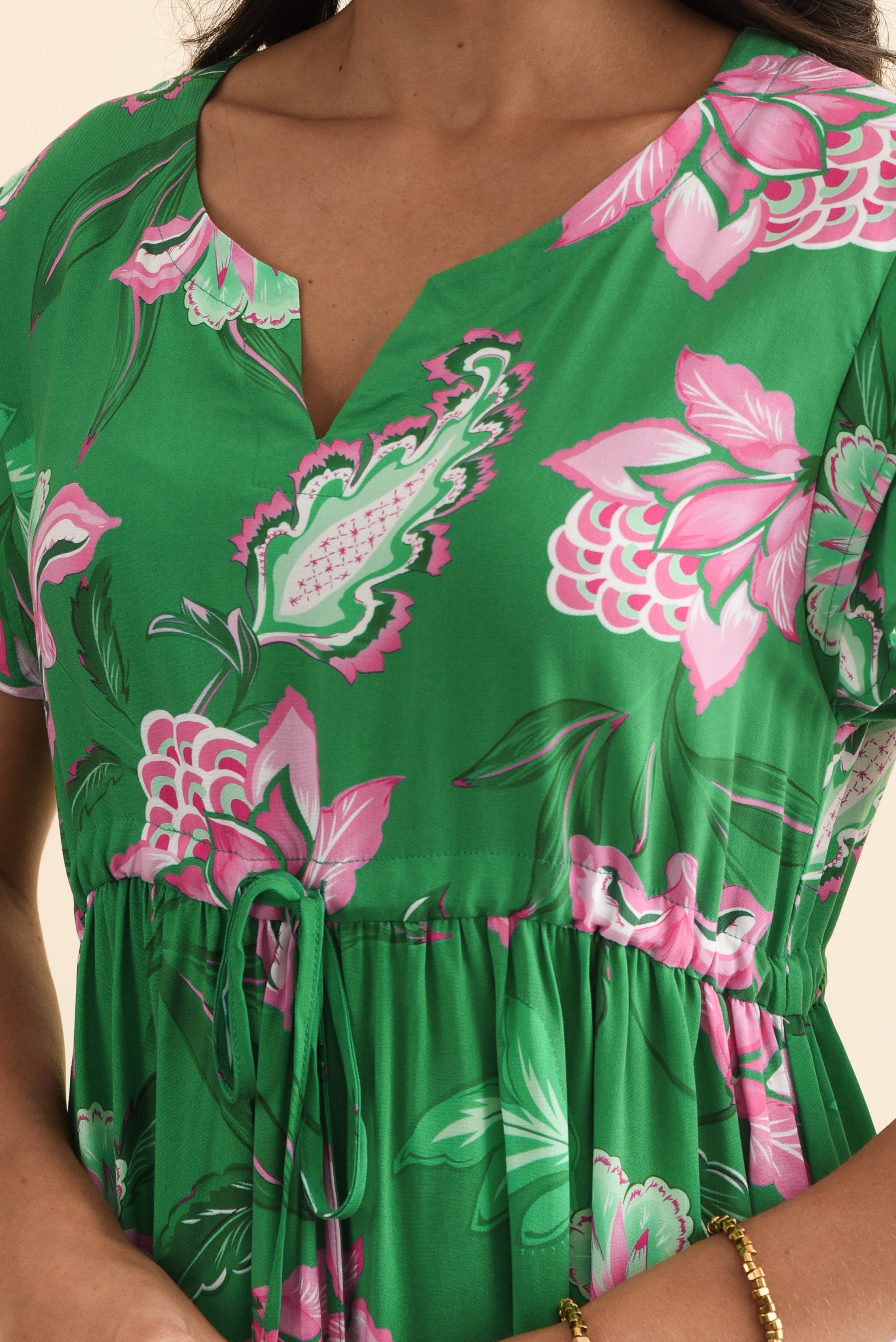 Suzette Green Flower Midi Dress