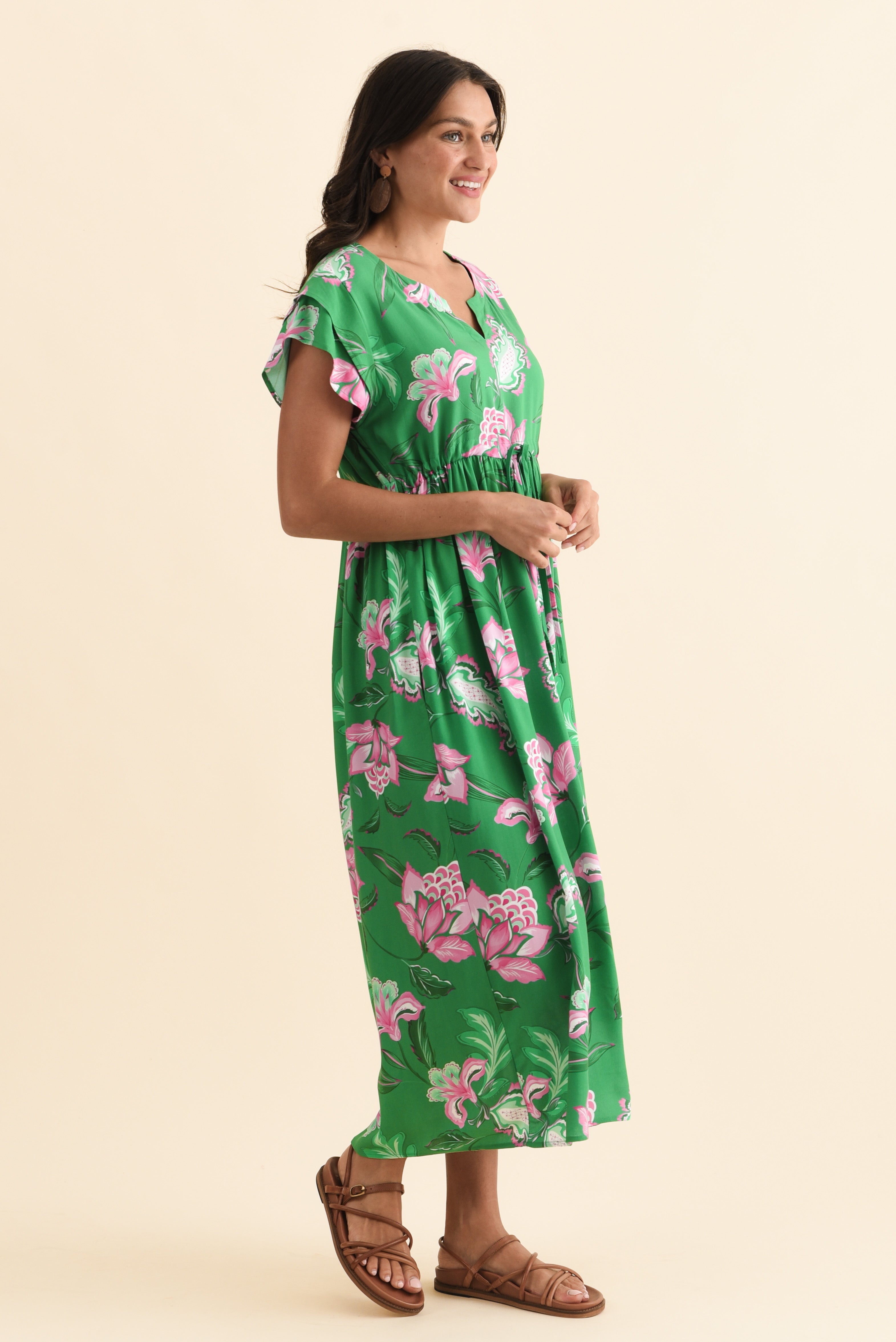Suzette Green Flower Midi Dress