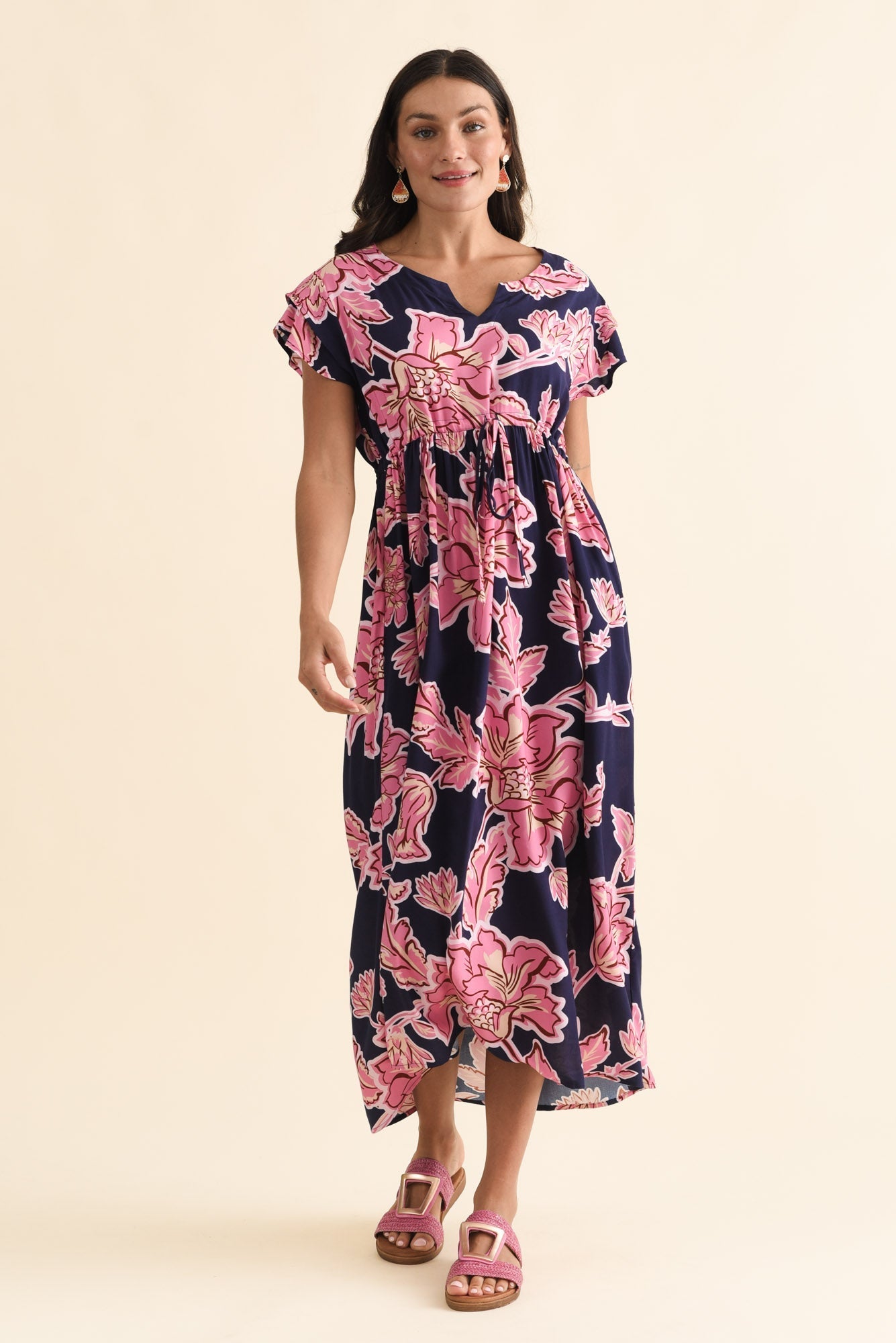 Suzette Navy Flower Midi Dress
