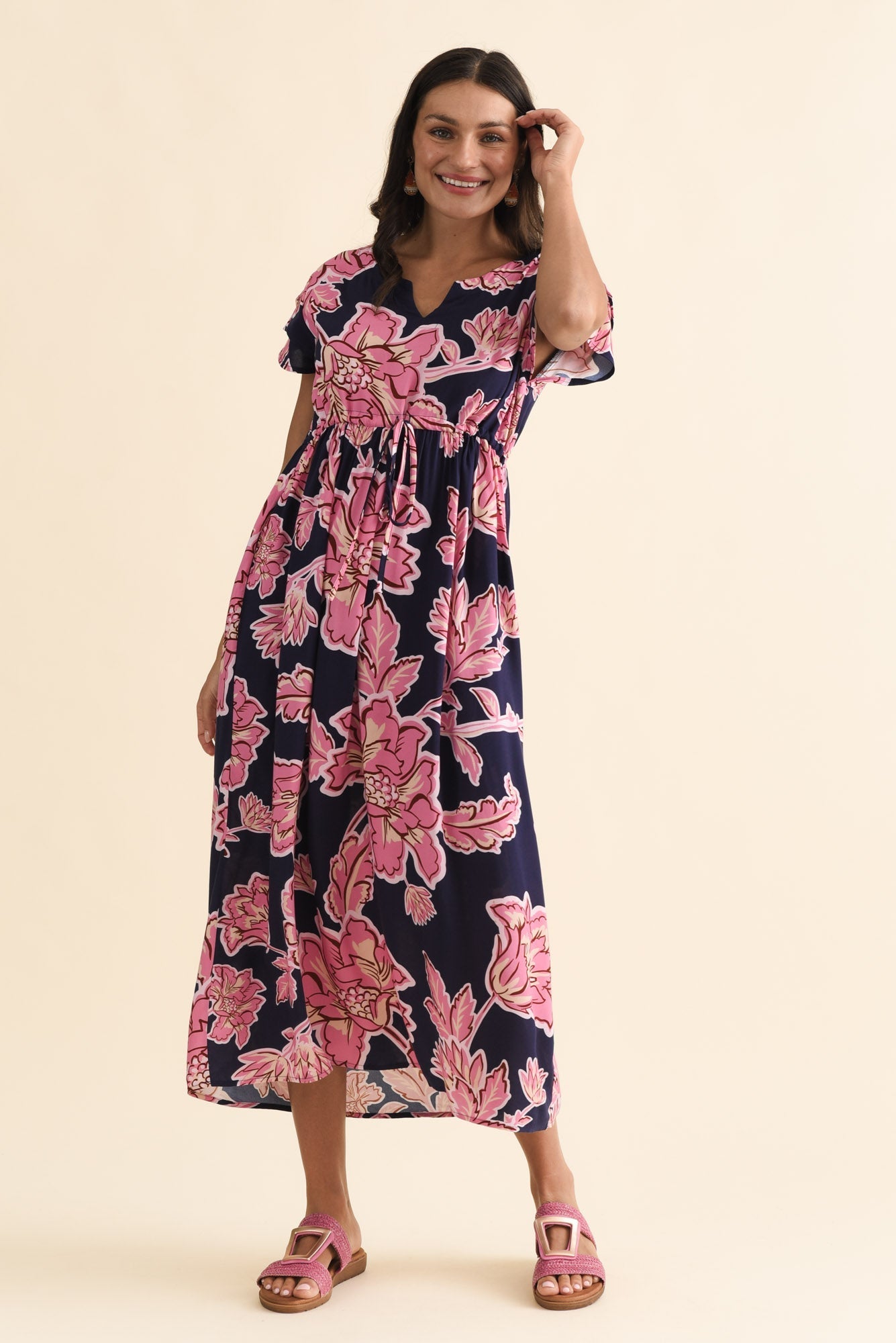 Suzette Navy Flower Midi Dress
