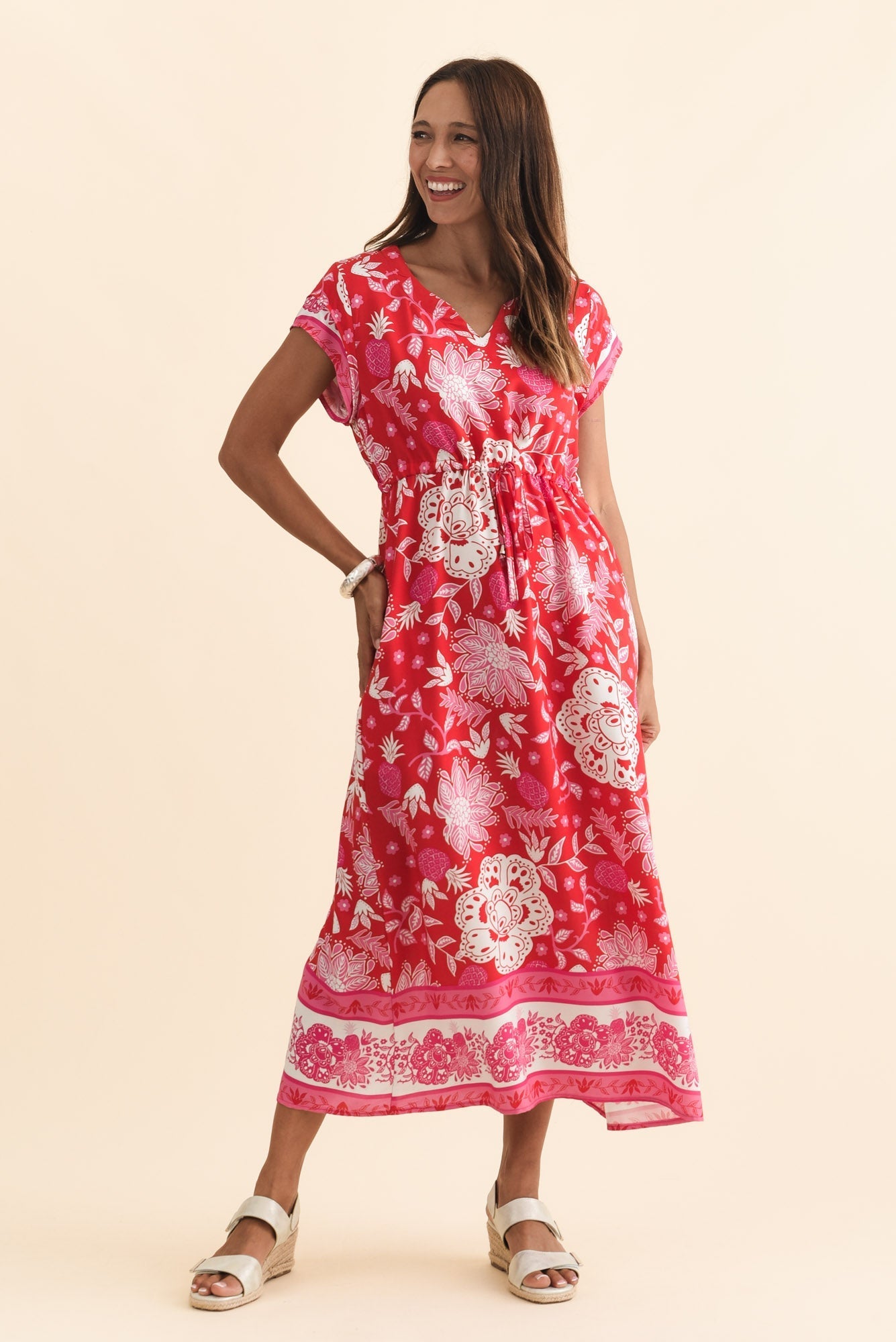 Suzette Red Foliage Midi Dress