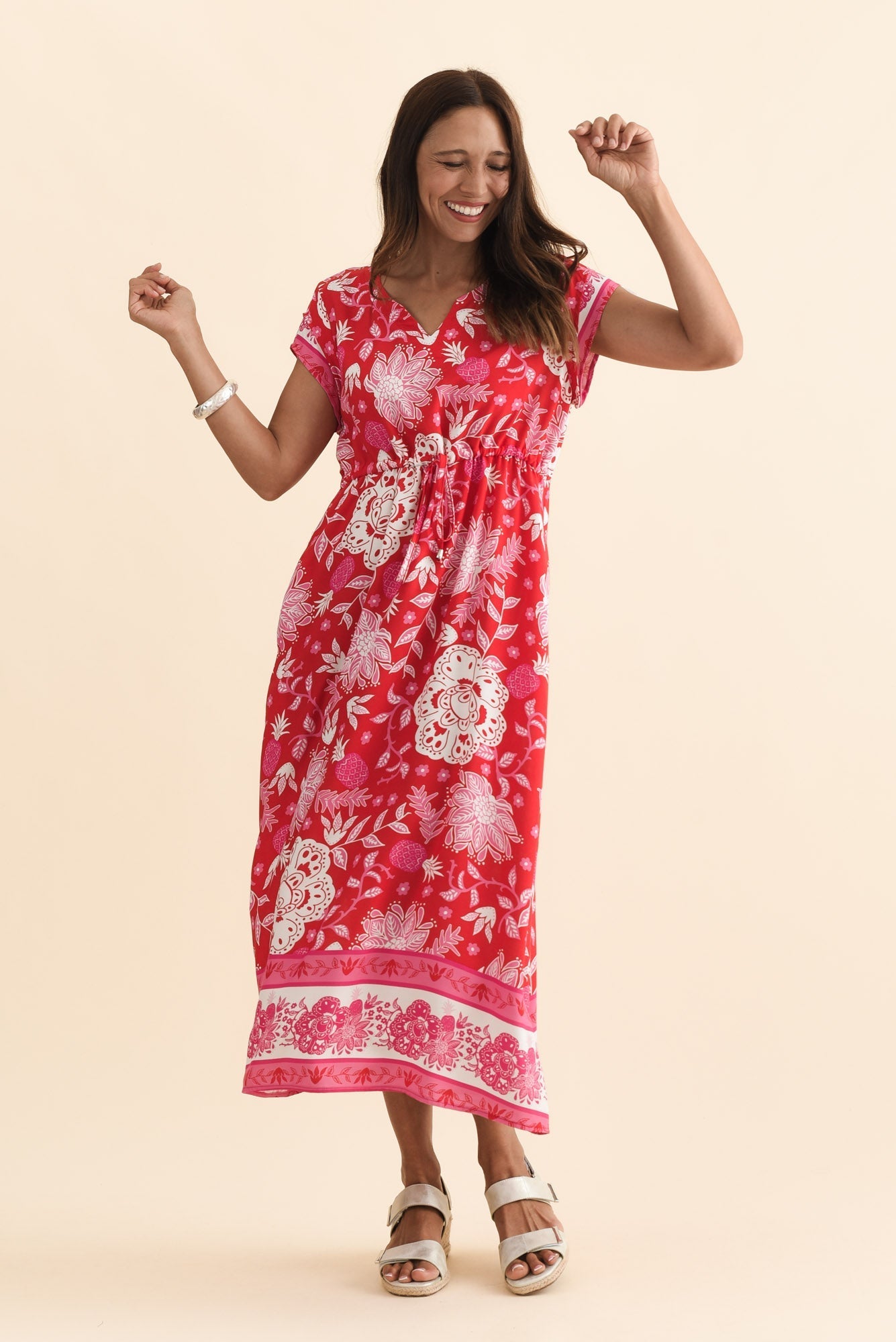 Suzette Red Foliage Midi Dress