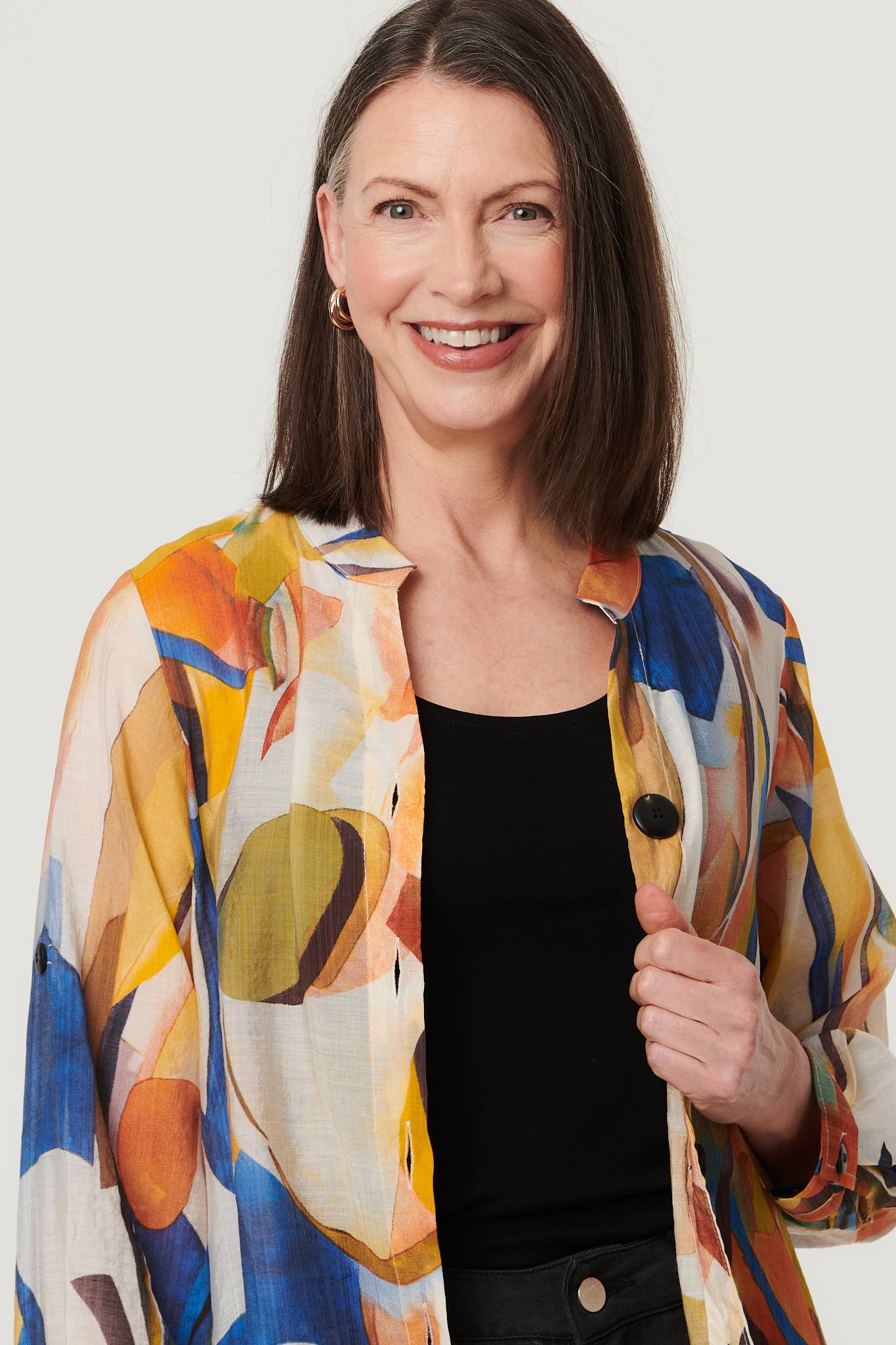 Abstract Long Sleeve Longline Shirt Yellow Detail View