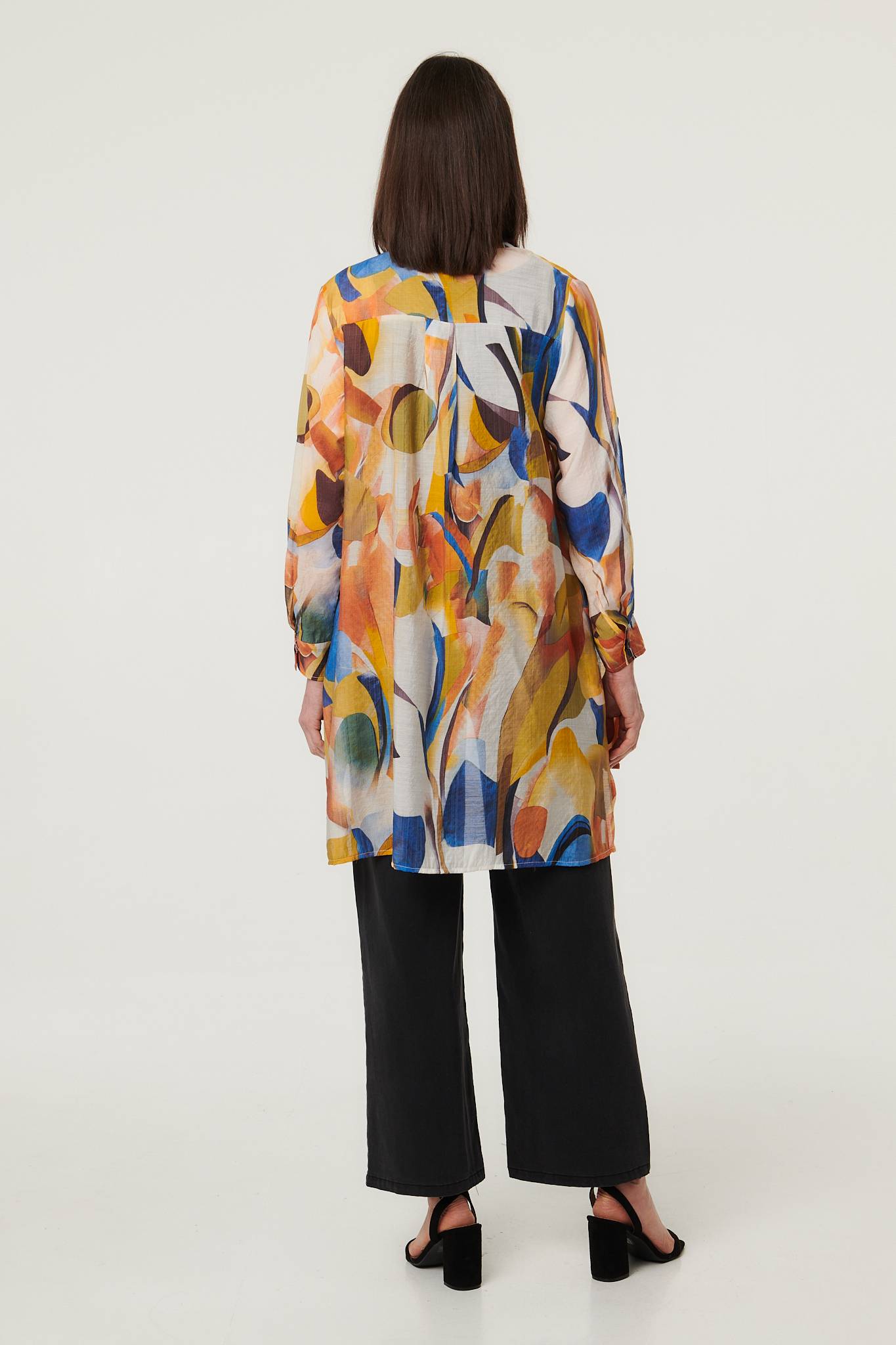 Abstract Long Sleeve Longline Shirt Yellow Side View