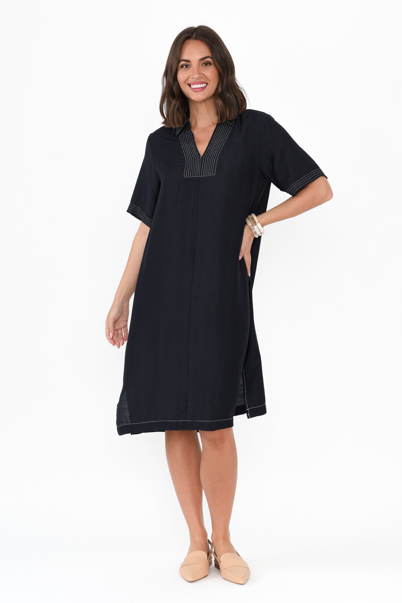 Tatiana Navy Contrast Collared Dress