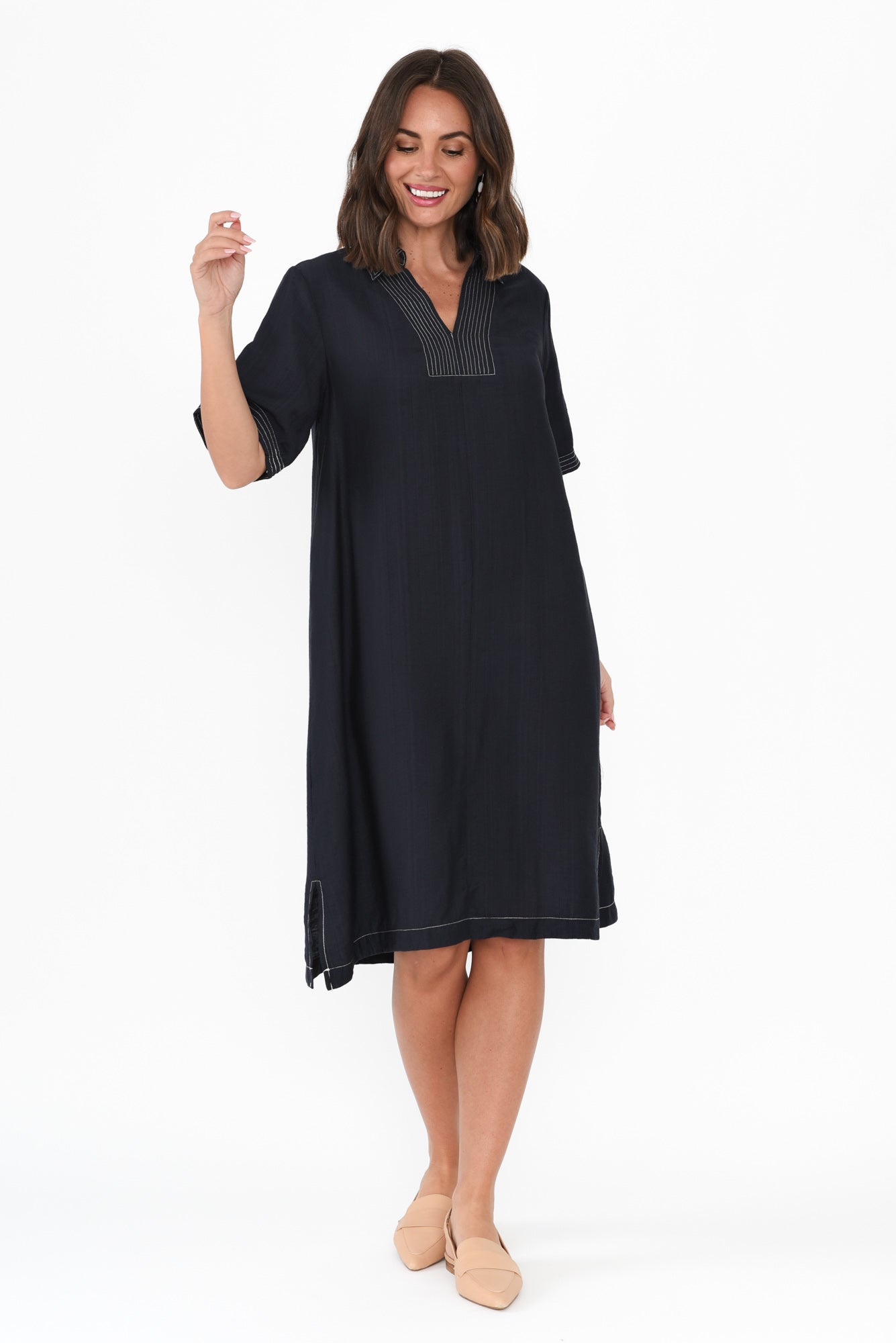 Tatiana Navy Contrast Collared Dress