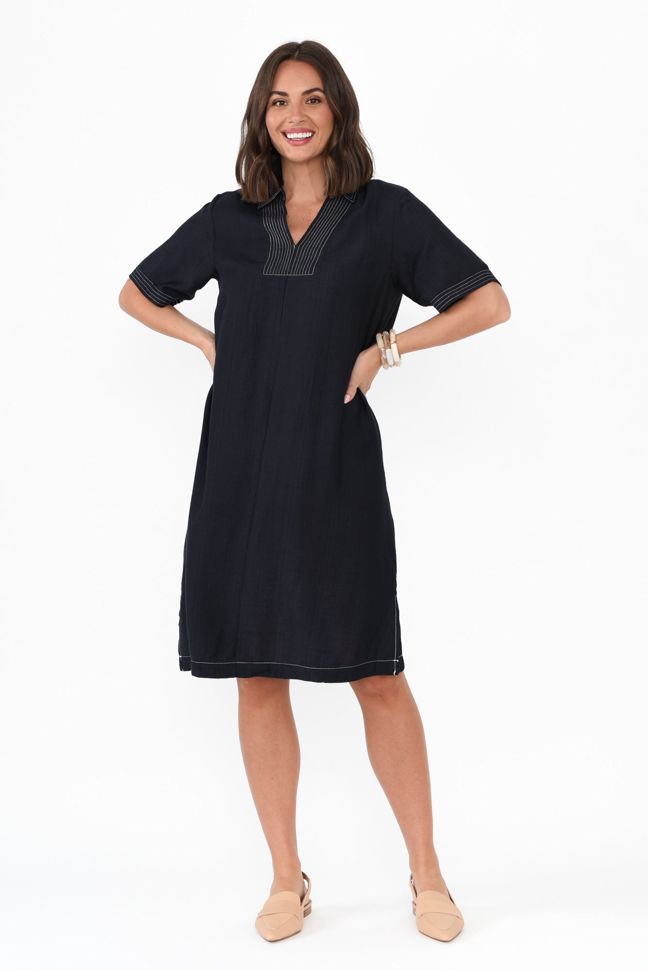 Tatiana Navy Contrast Collared Dress
