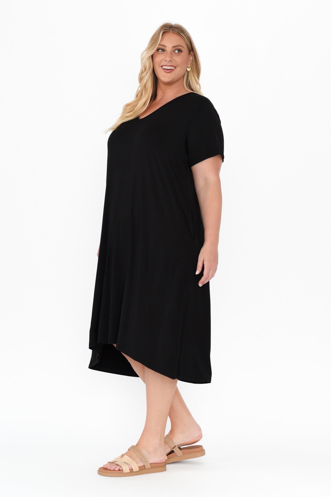 Tiffany Black Bamboo Tee Dress Styled View 2