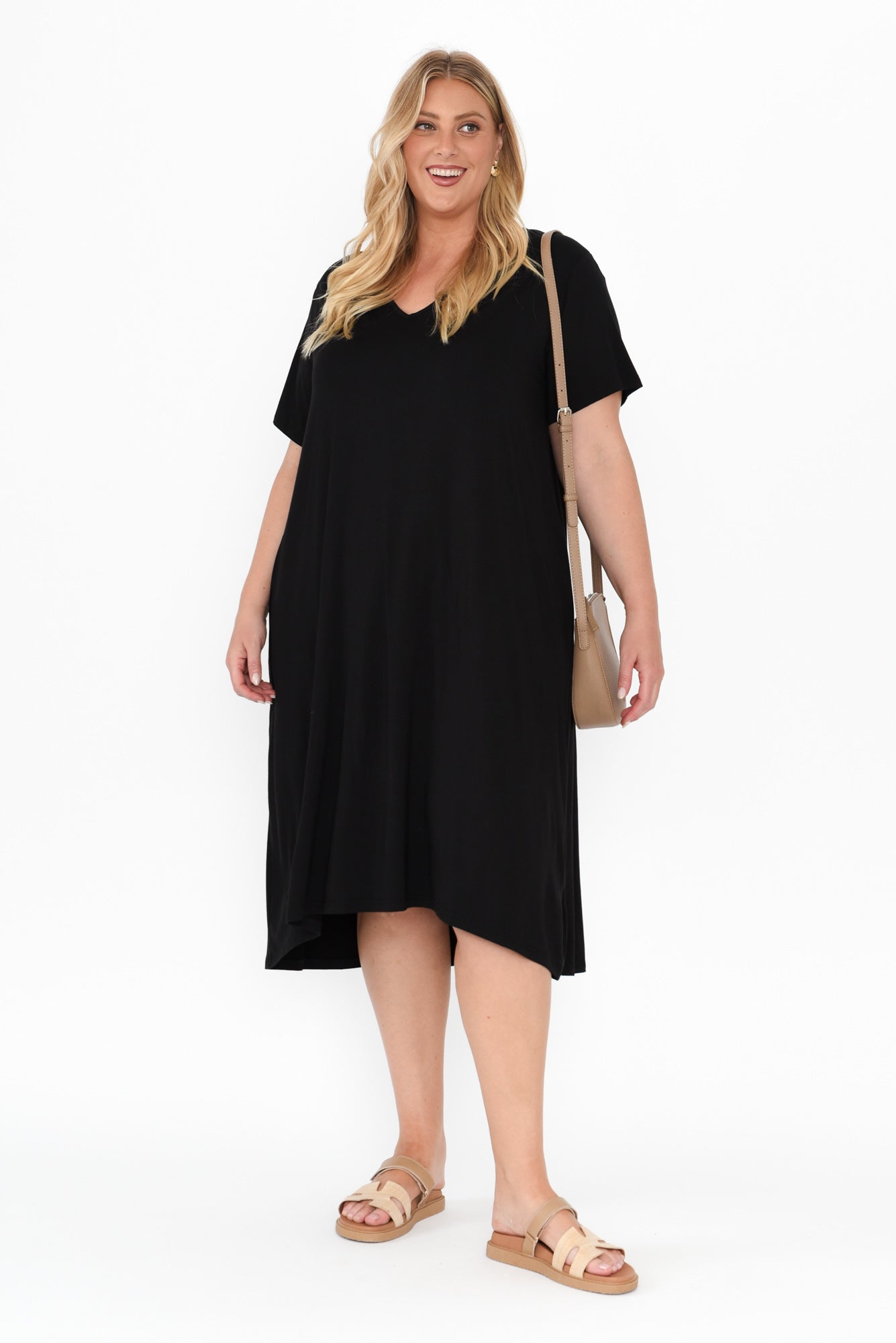 Tiffany Black Bamboo Tee Dress Detail View 2