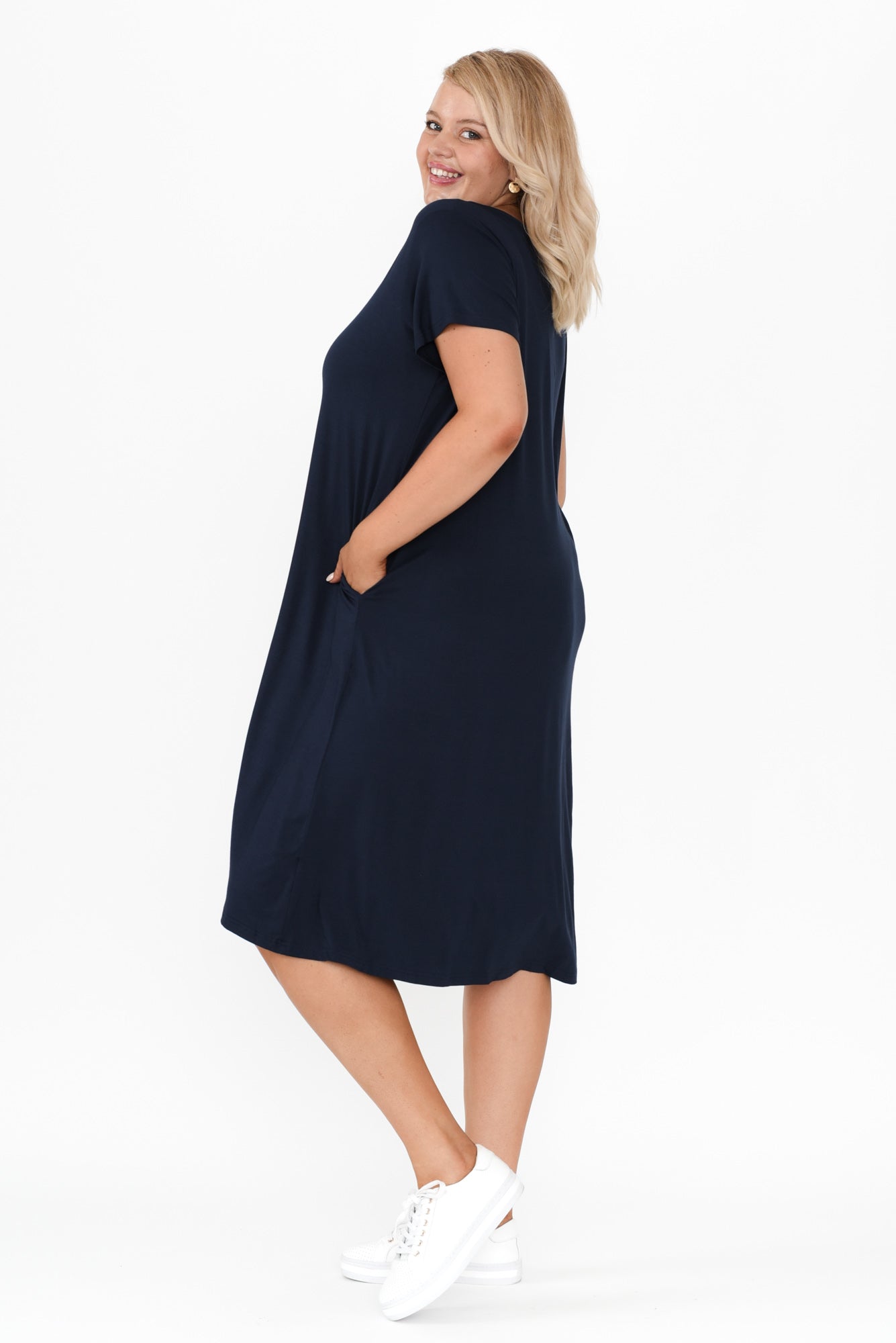 Tiffany Navy Bamboo Tee Dress Detail View 2