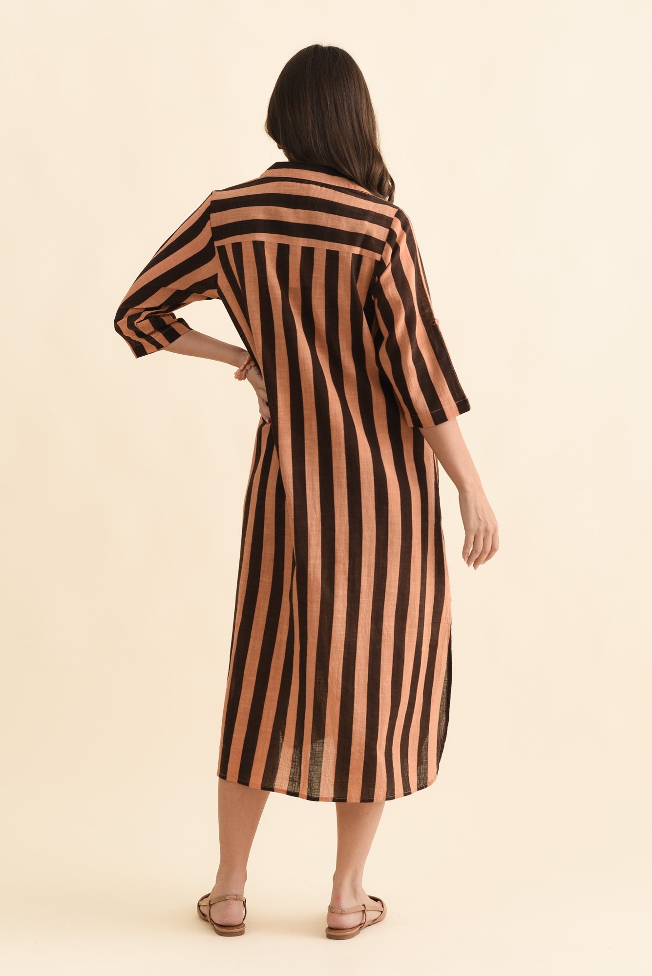 Tricia Chocolate Stripe Cotton Shirt Dress