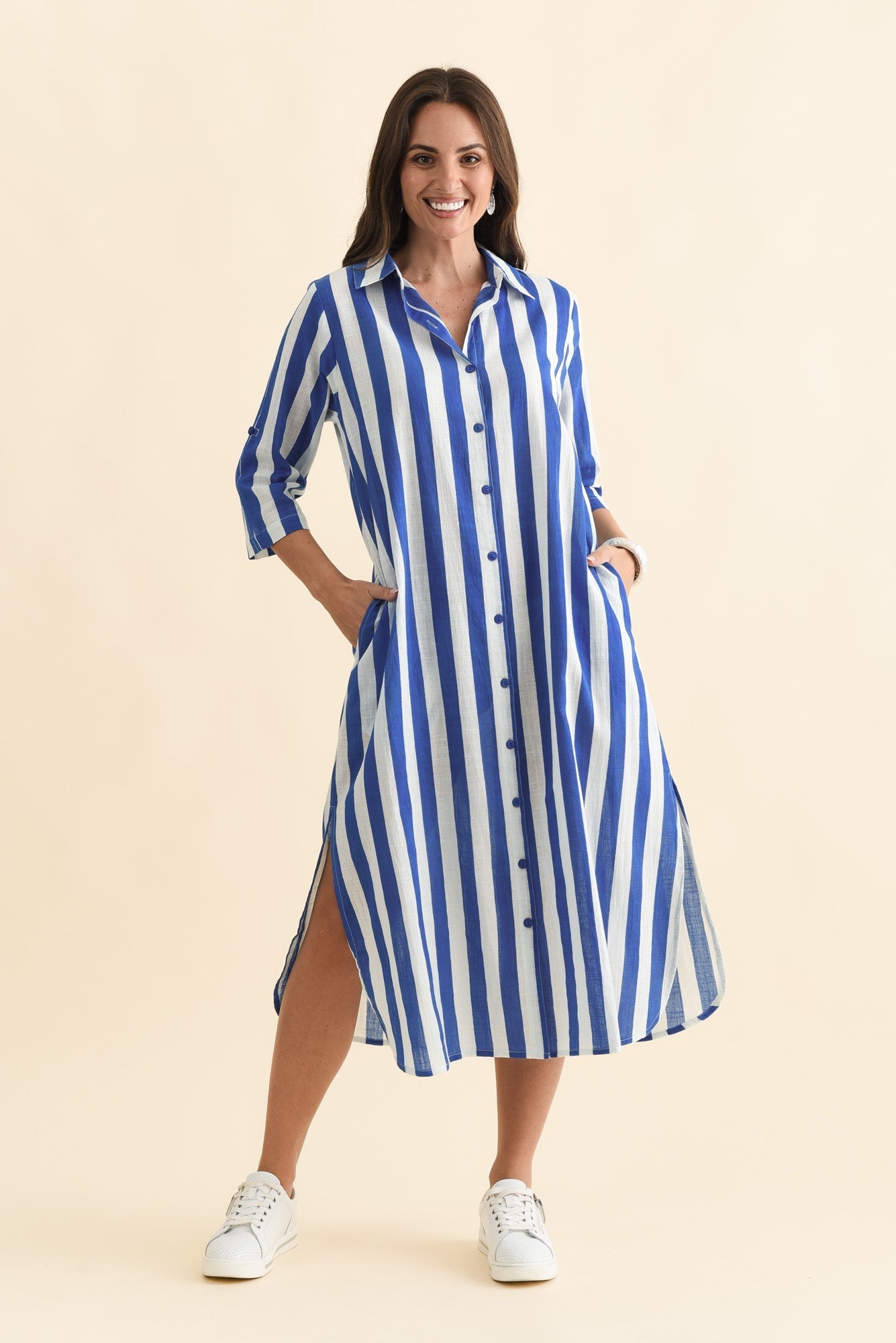 Tricia Cobalt Stripe Cotton Shirt Dress