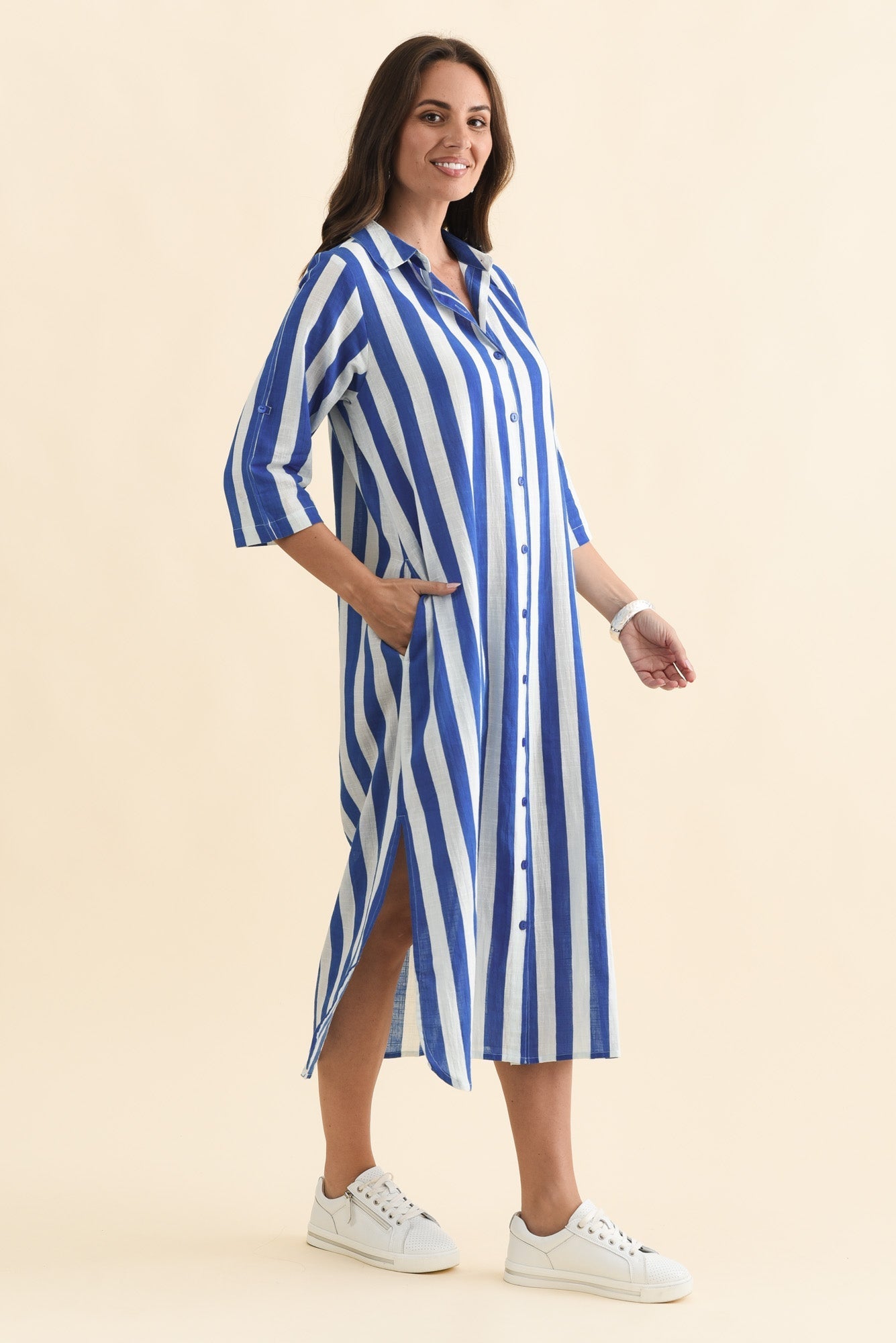 Tricia Cobalt Stripe Cotton Shirt Dress
