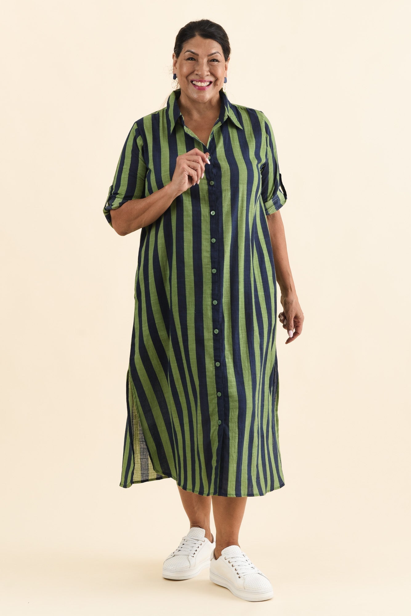 Tricia Indigo Stripe Cotton Shirt Dress