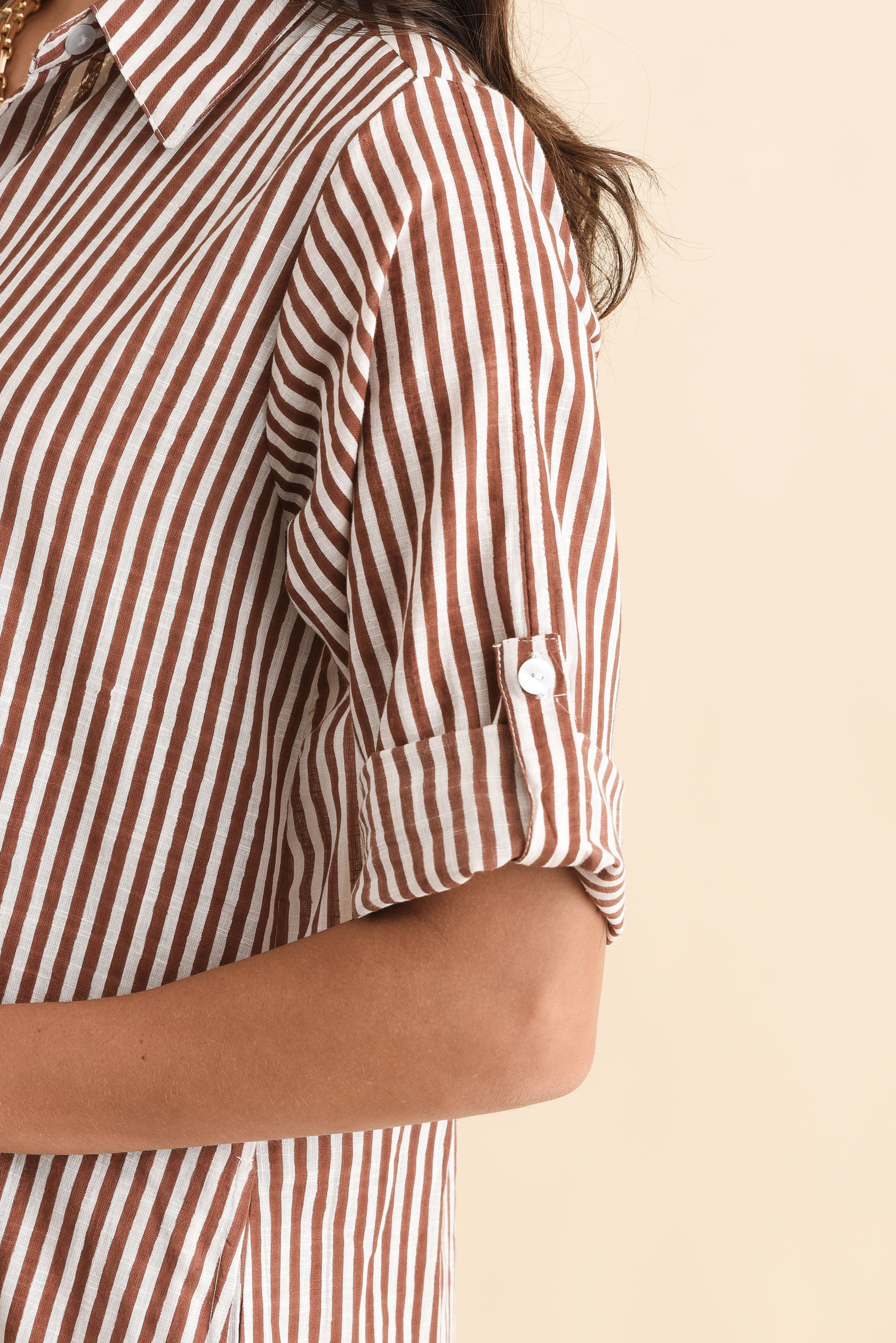 Tricia Mocha Stripe Cotton Shirt Dress