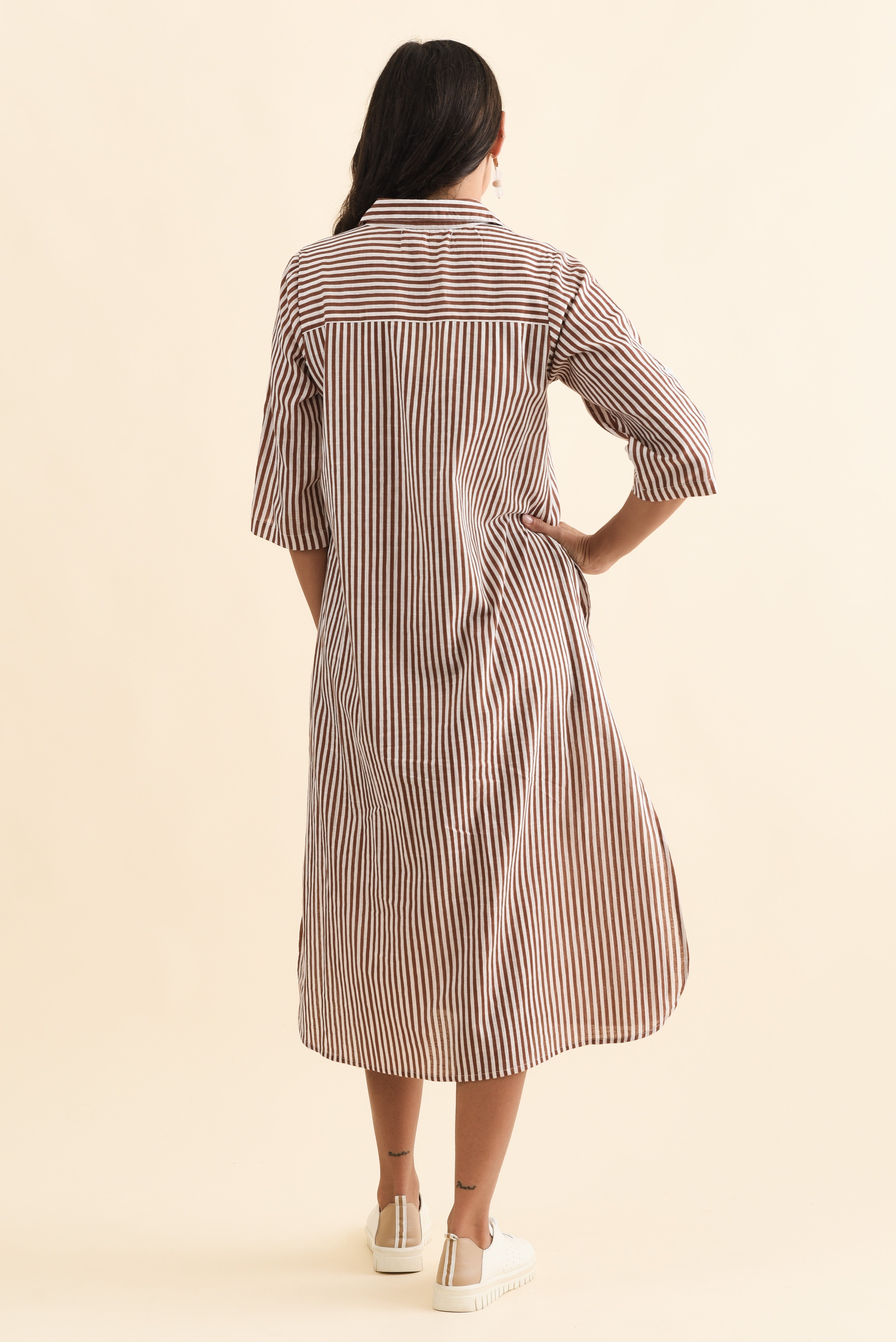 Tricia Mocha Stripe Cotton Shirt Dress
