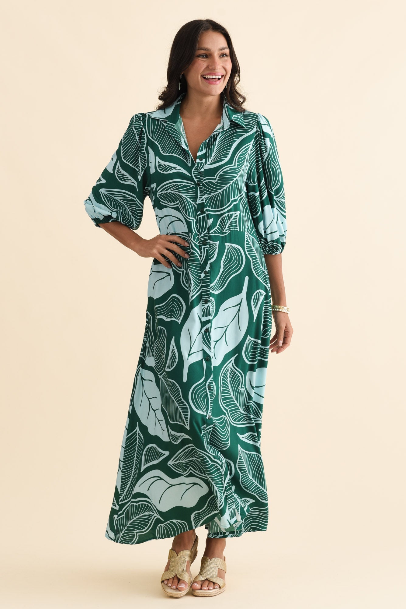 Trinity Green Leaf Tie Dress