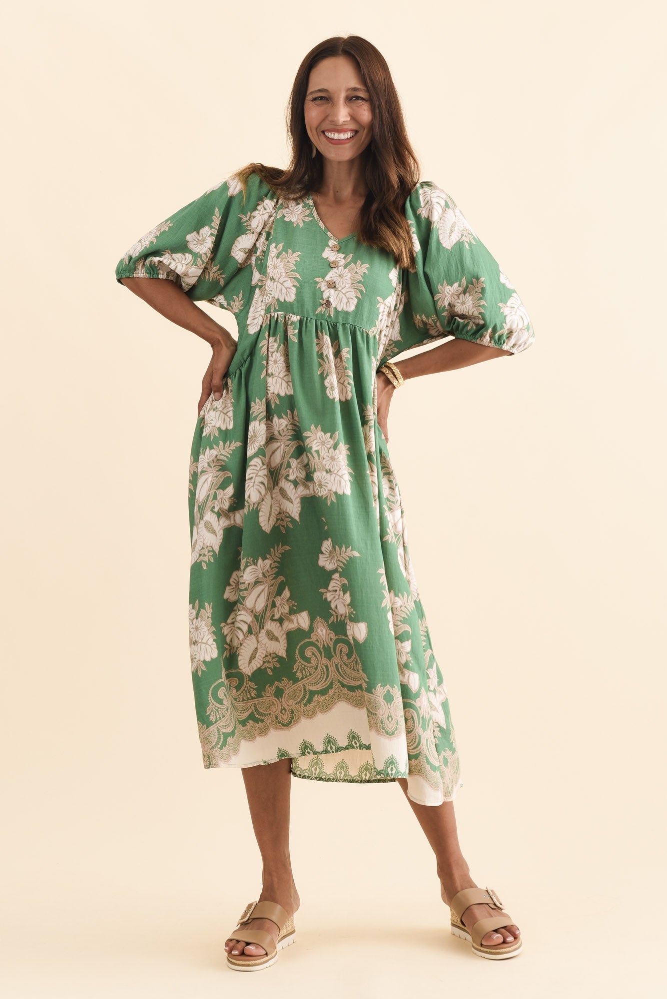 Troyanne Green Garden Midi Dress