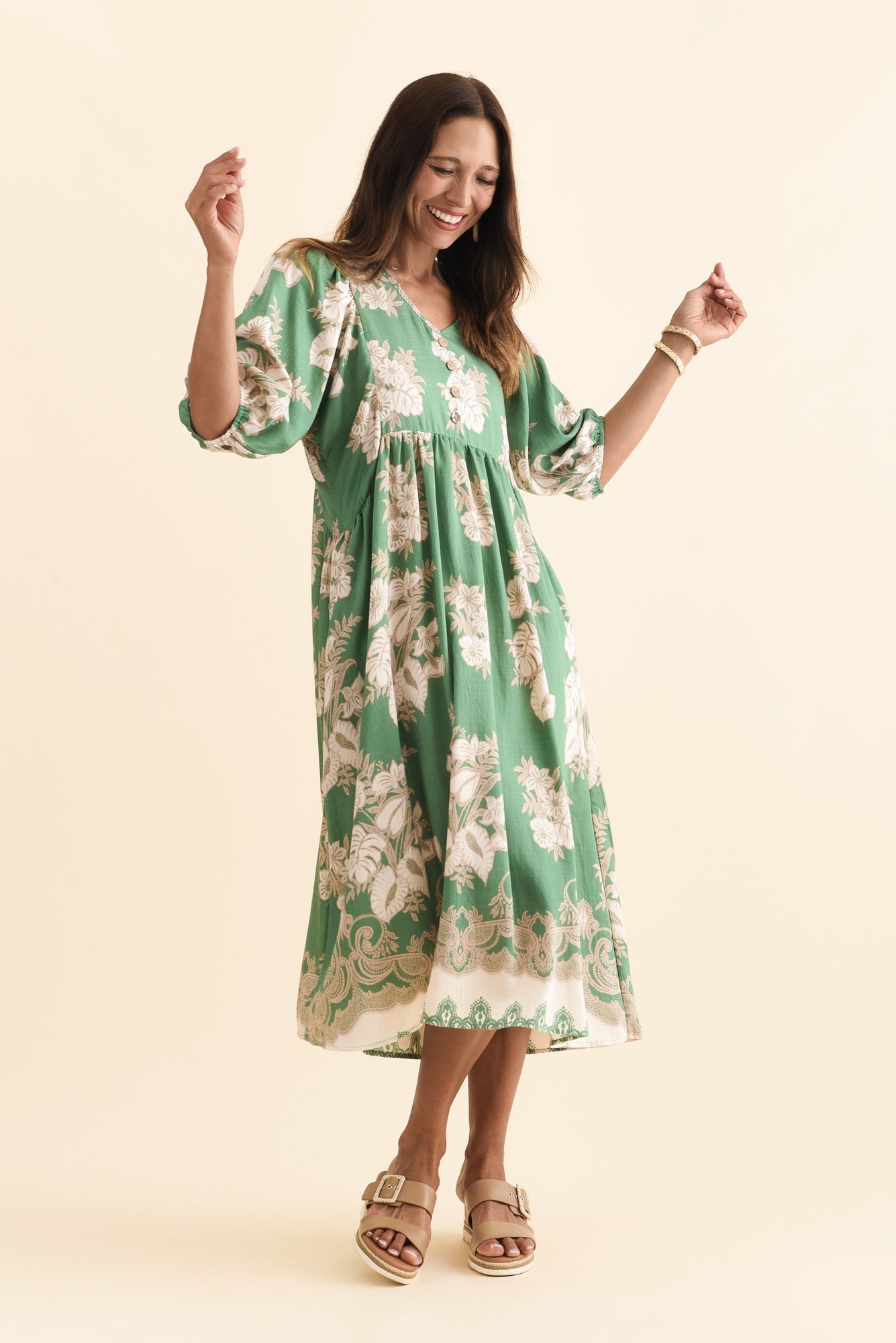 Troyanne Green Garden Midi Dress