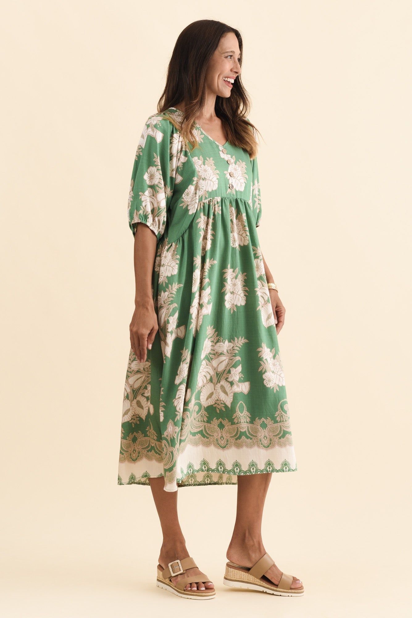 Troyanne Green Garden Midi Dress