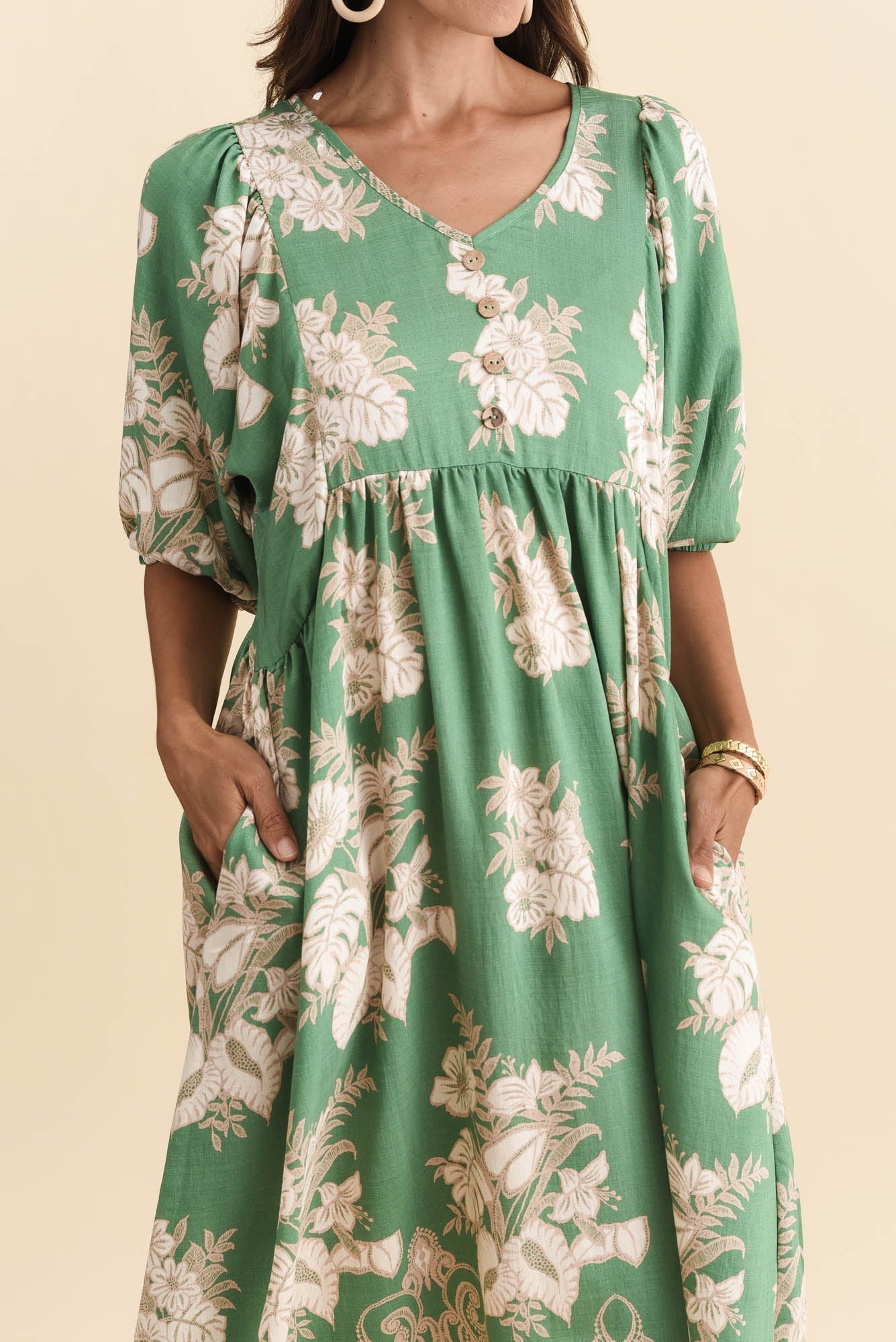 Troyanne Green Garden Midi Dress