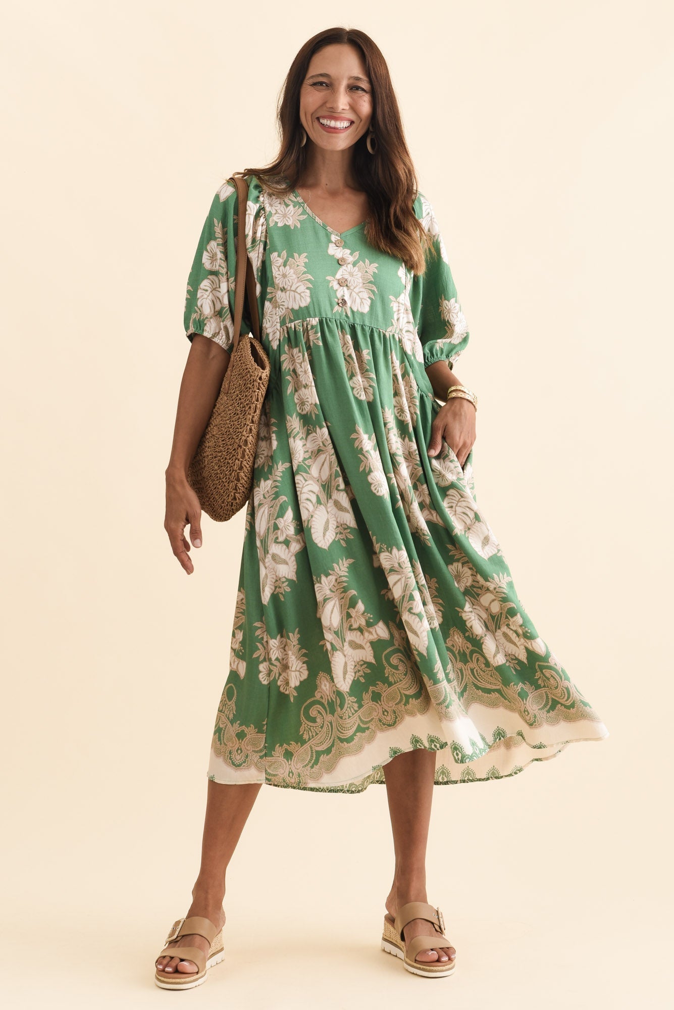Troyanne Green Garden Midi Dress