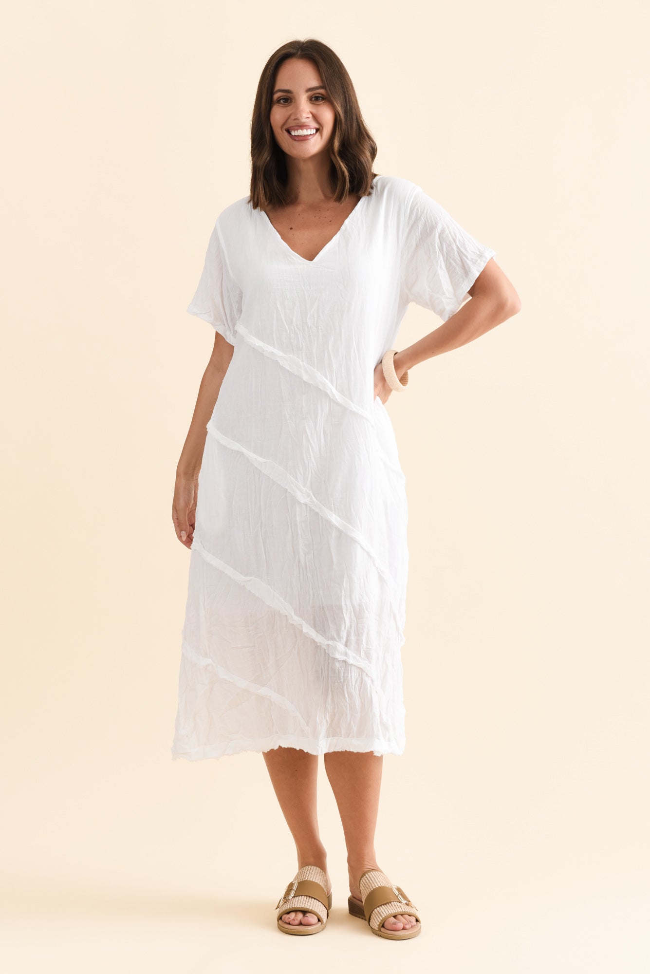 Vanessa White Diagonal Seam Dress