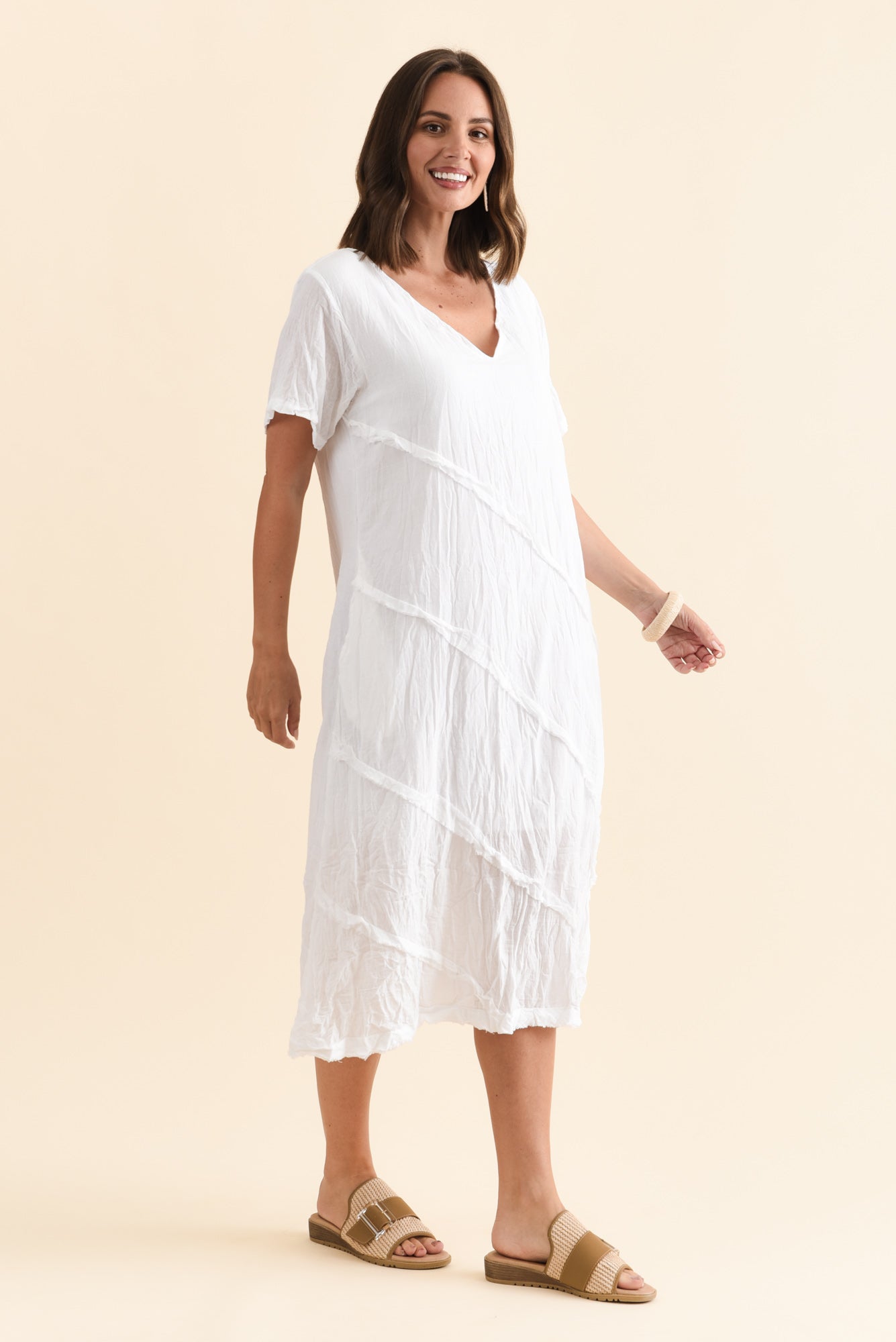 Vanessa White Diagonal Seam Dress
