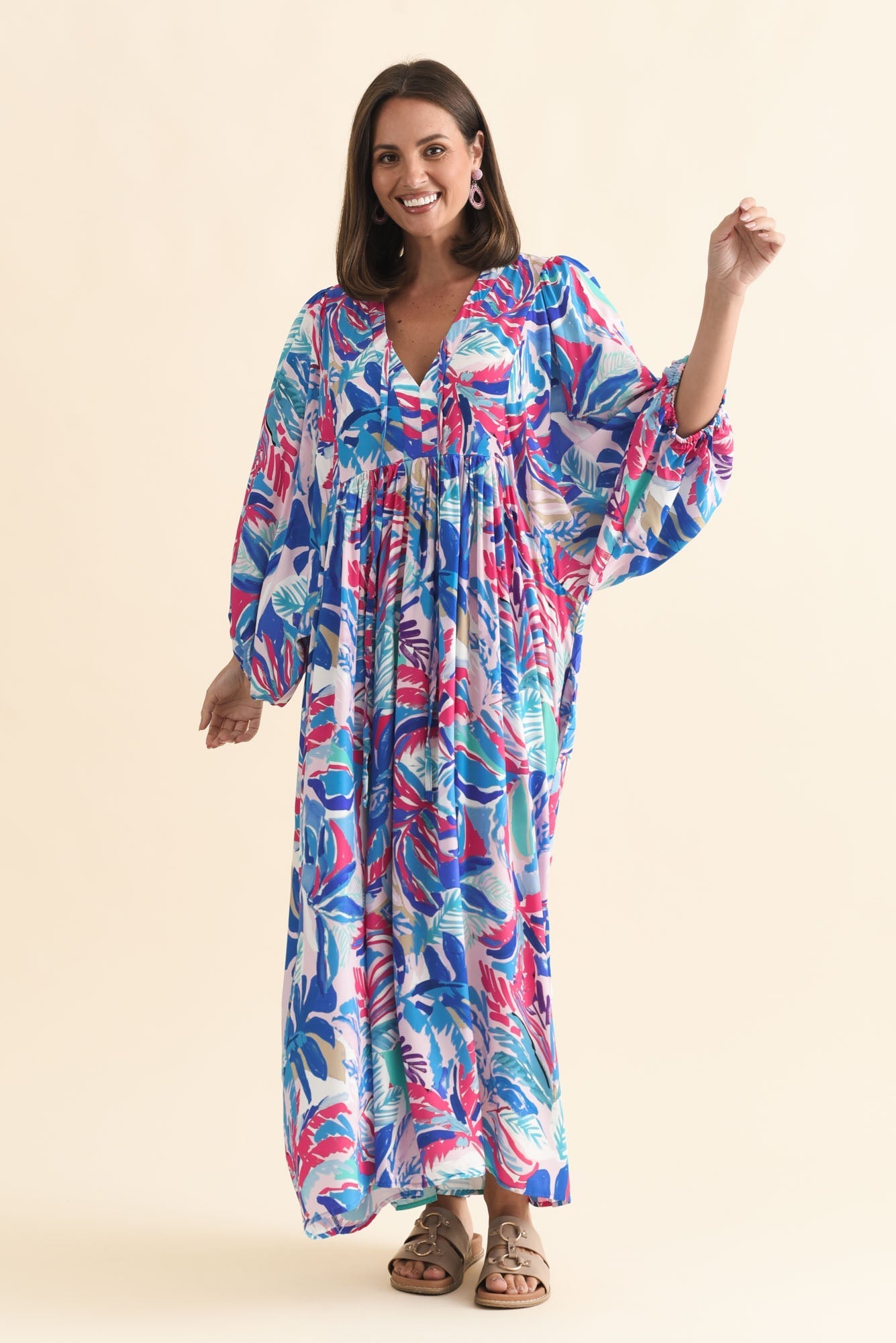 Verona Indigo Leaf Puff Sleeve Dress
