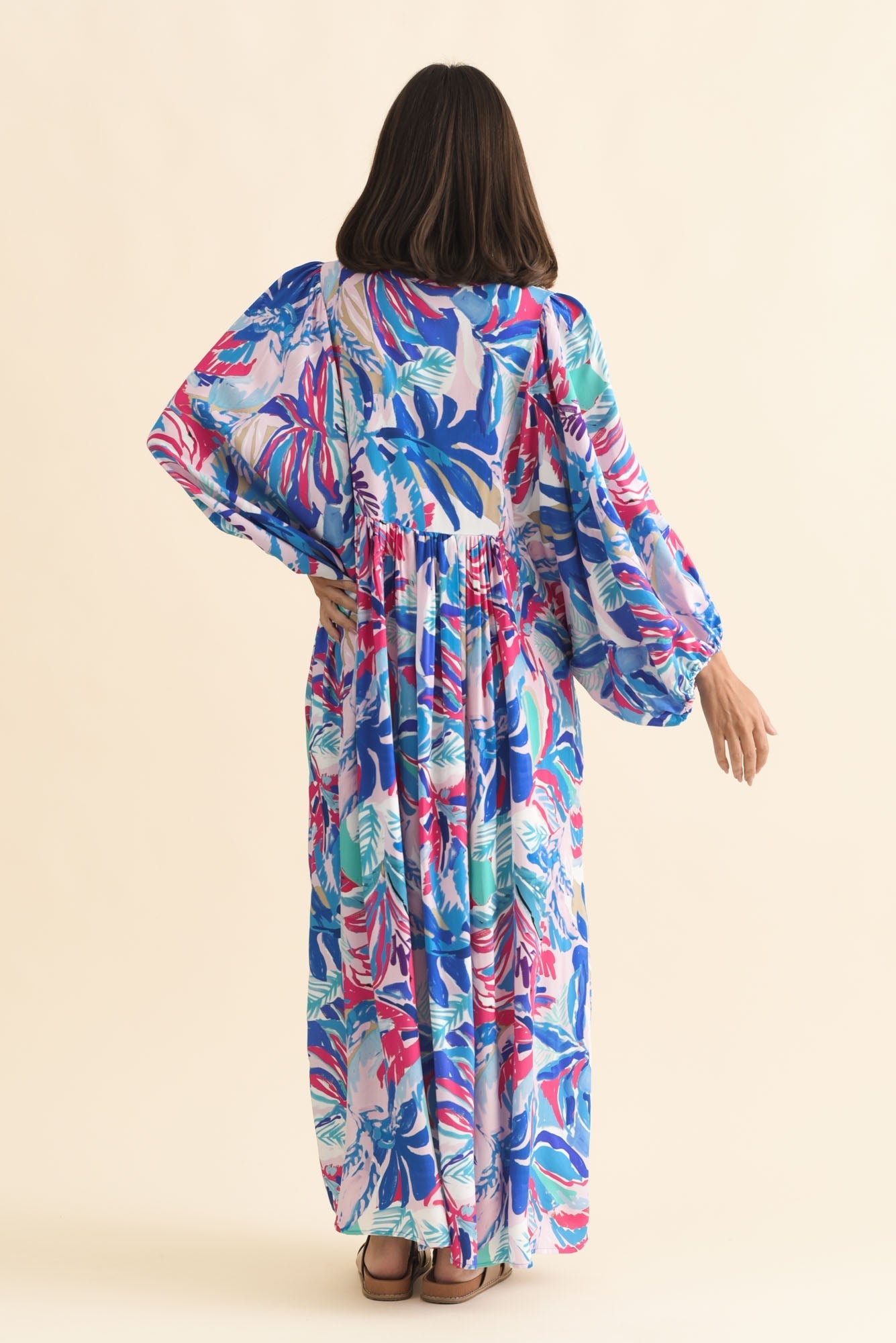 Verona Indigo Leaf Puff Sleeve Dress