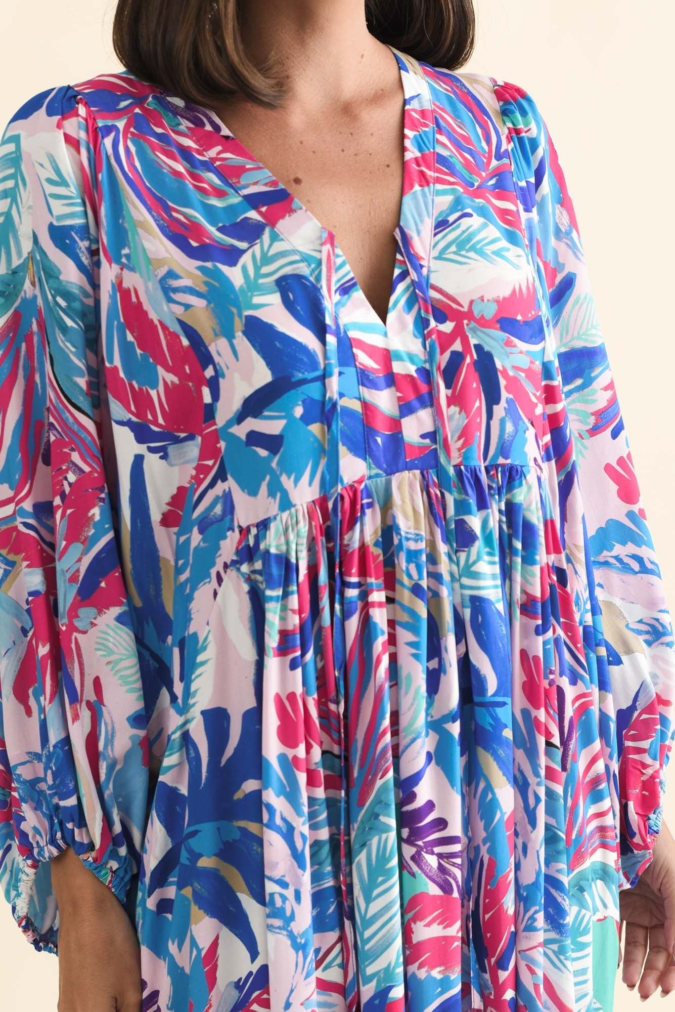 Verona Indigo Leaf Puff Sleeve Dress