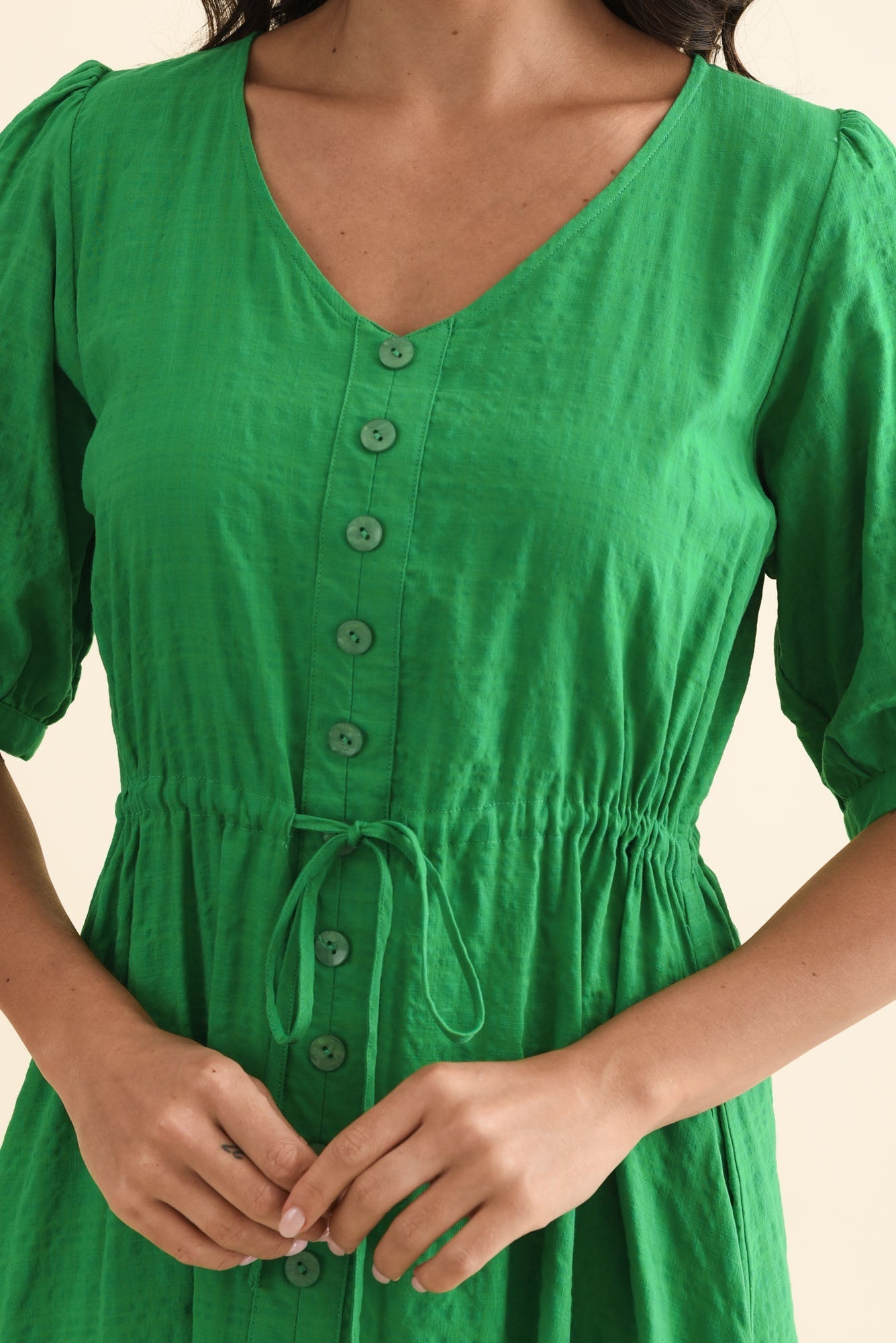 Weslyn Green Check Cotton Blend Dress