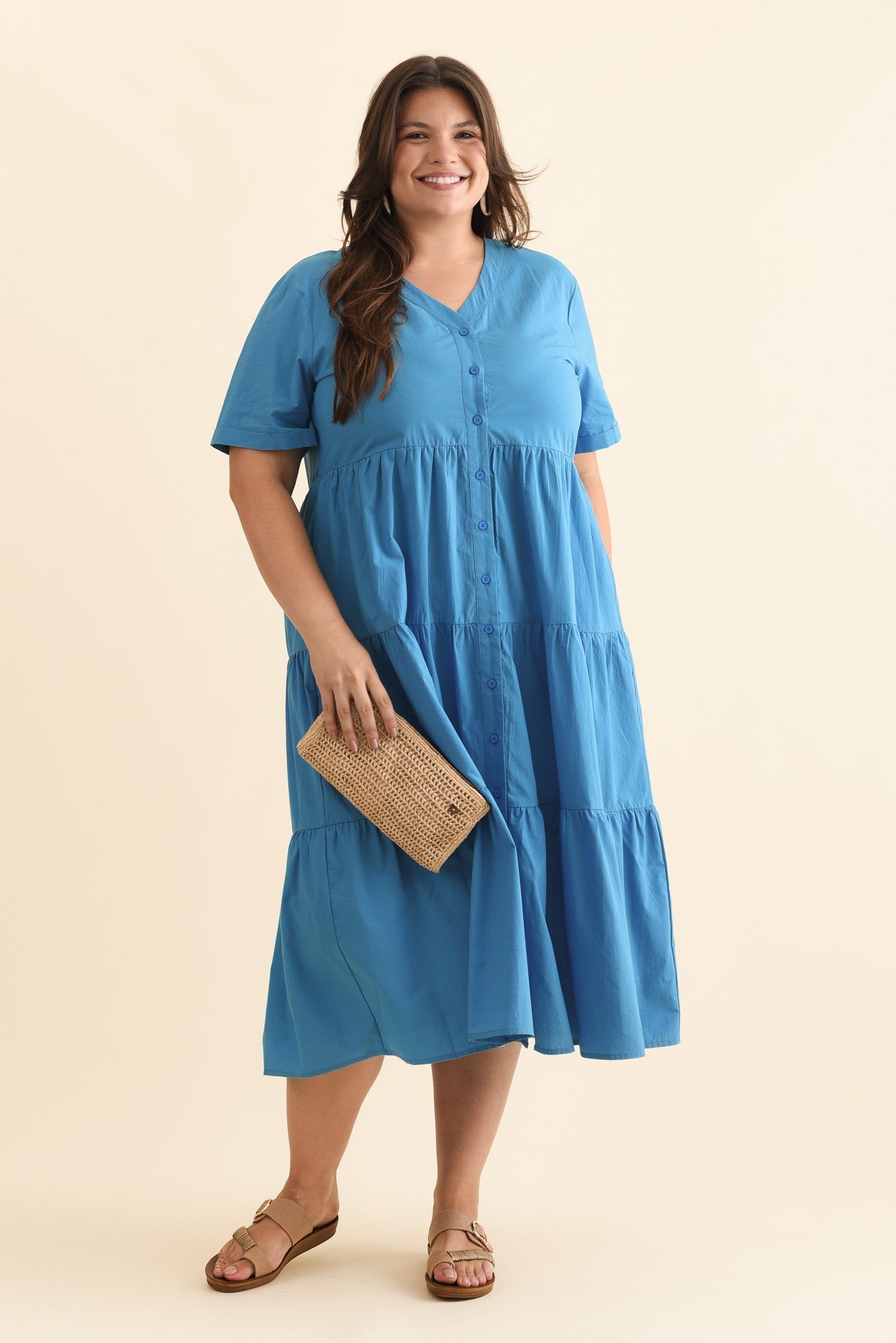 Winona Blue Cotton Button Dress