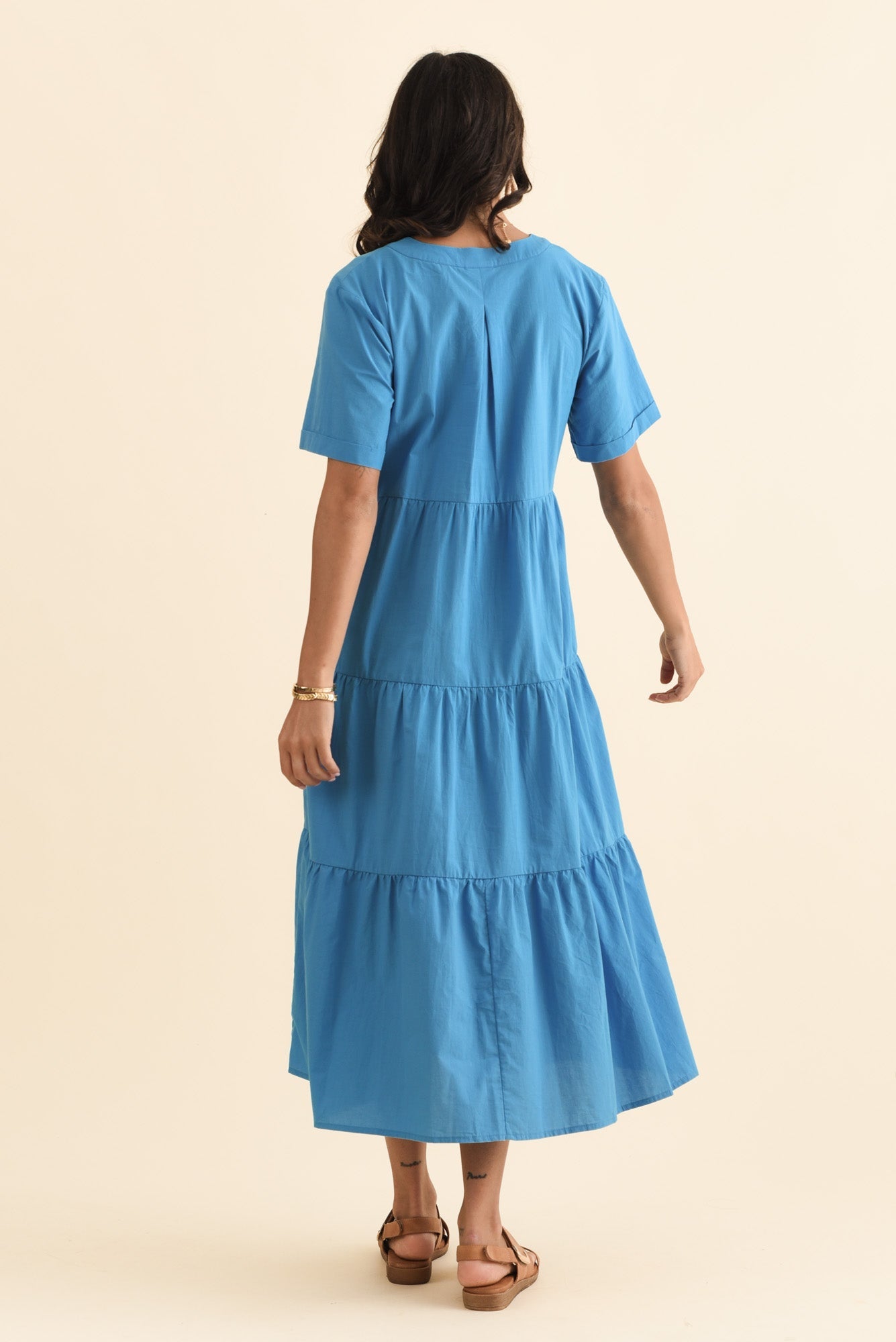 Winona Blue Cotton Button Dress