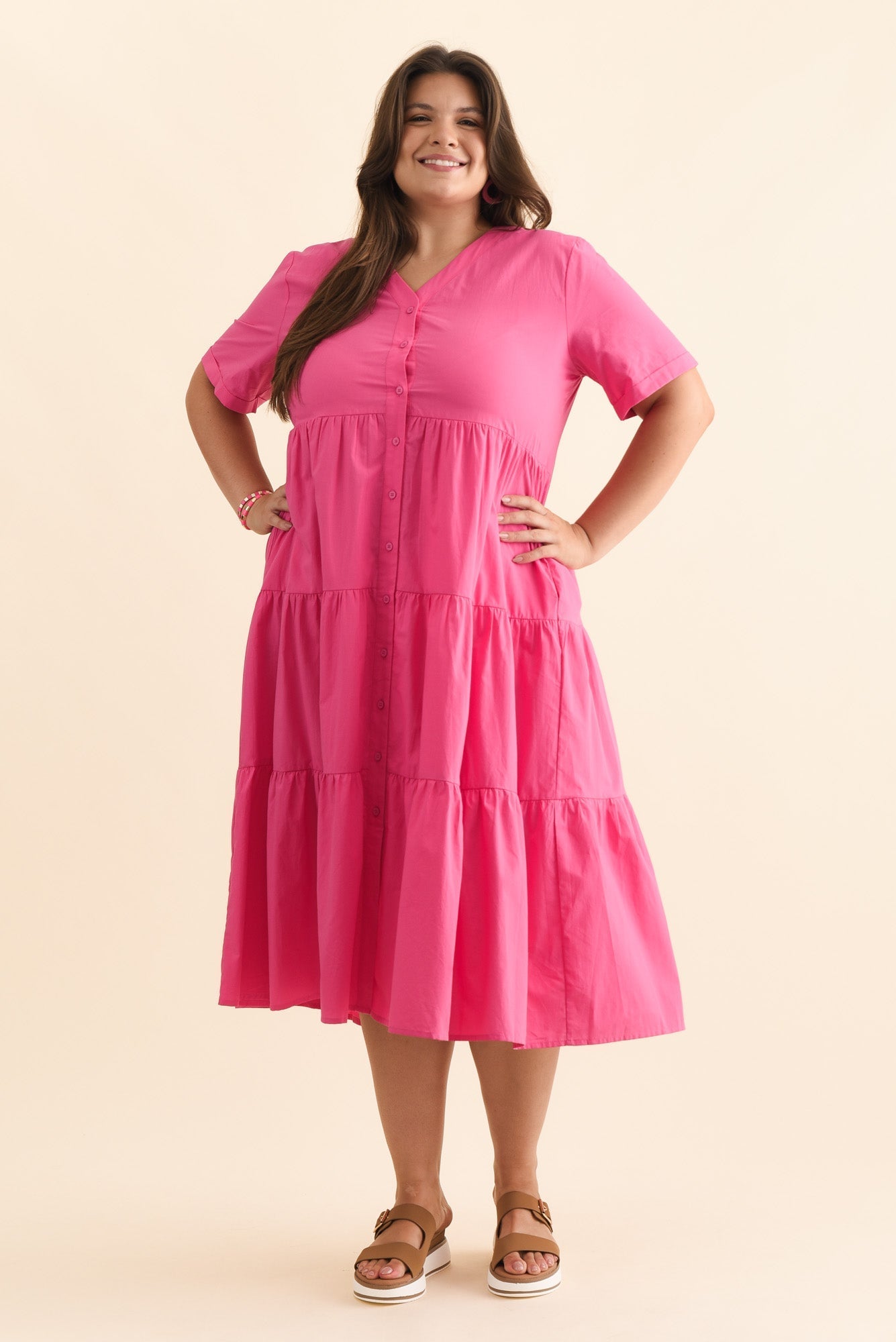 Winona Fuchsia Cotton Button Dress