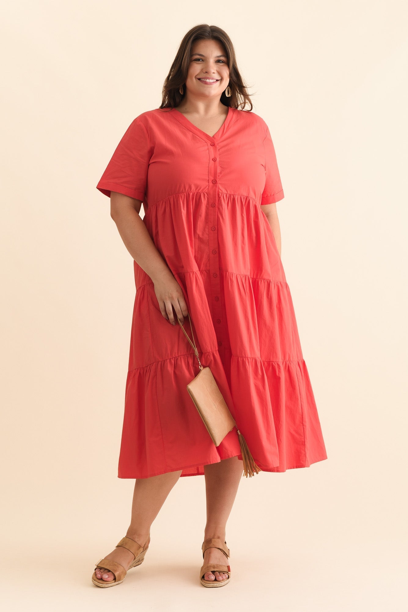 Winona Red Cotton Button Dress