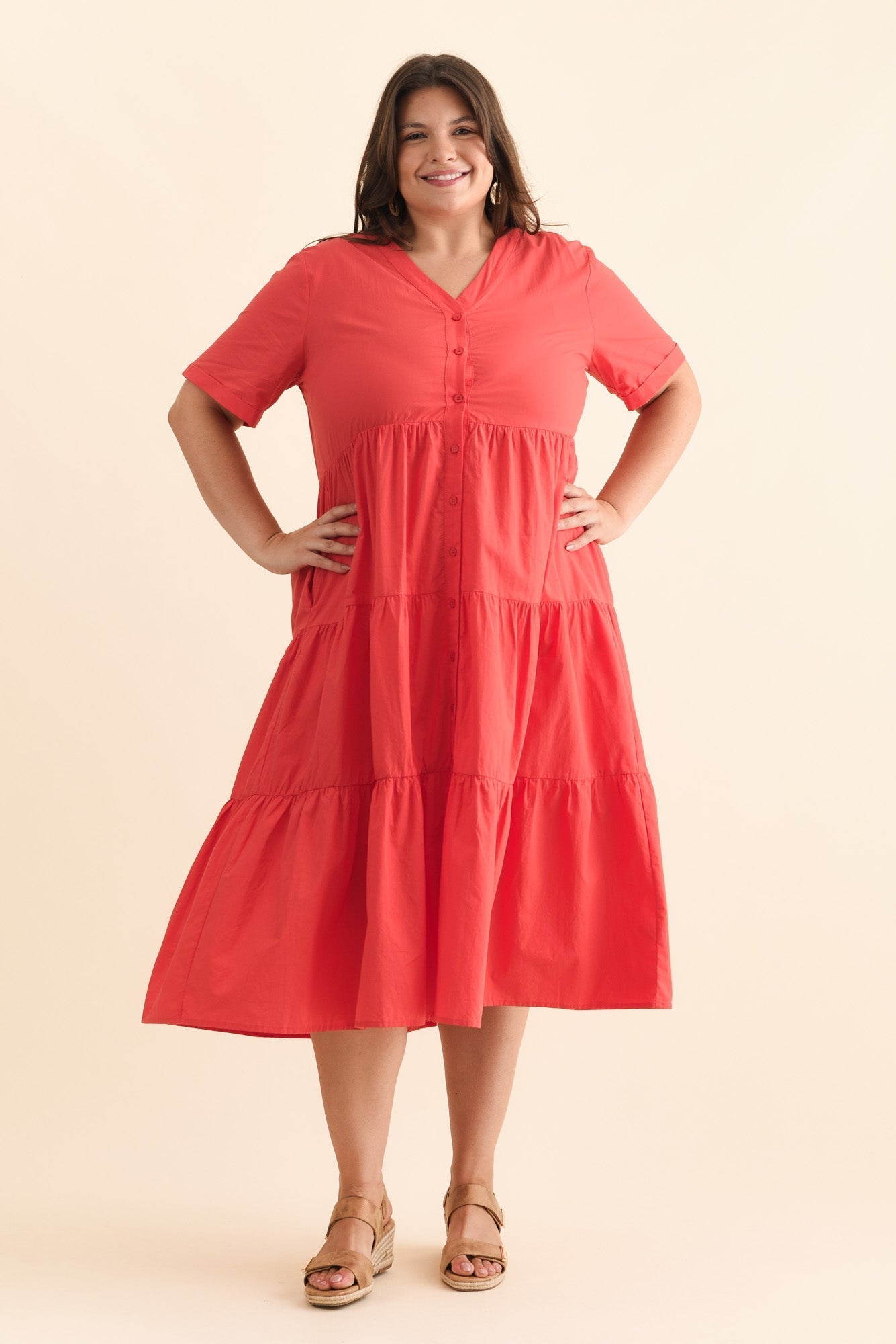 Winona Red Cotton Button Dress