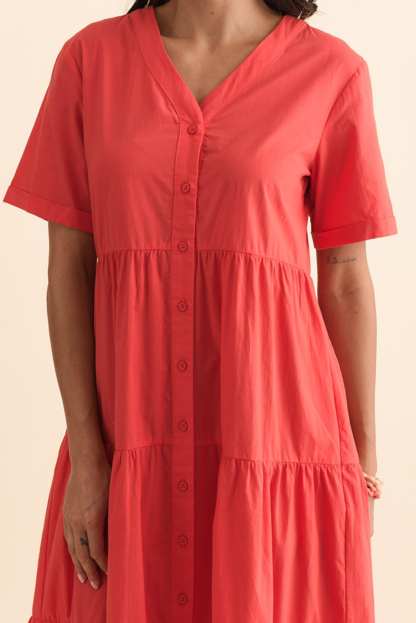 Winona Red Cotton Button Dress