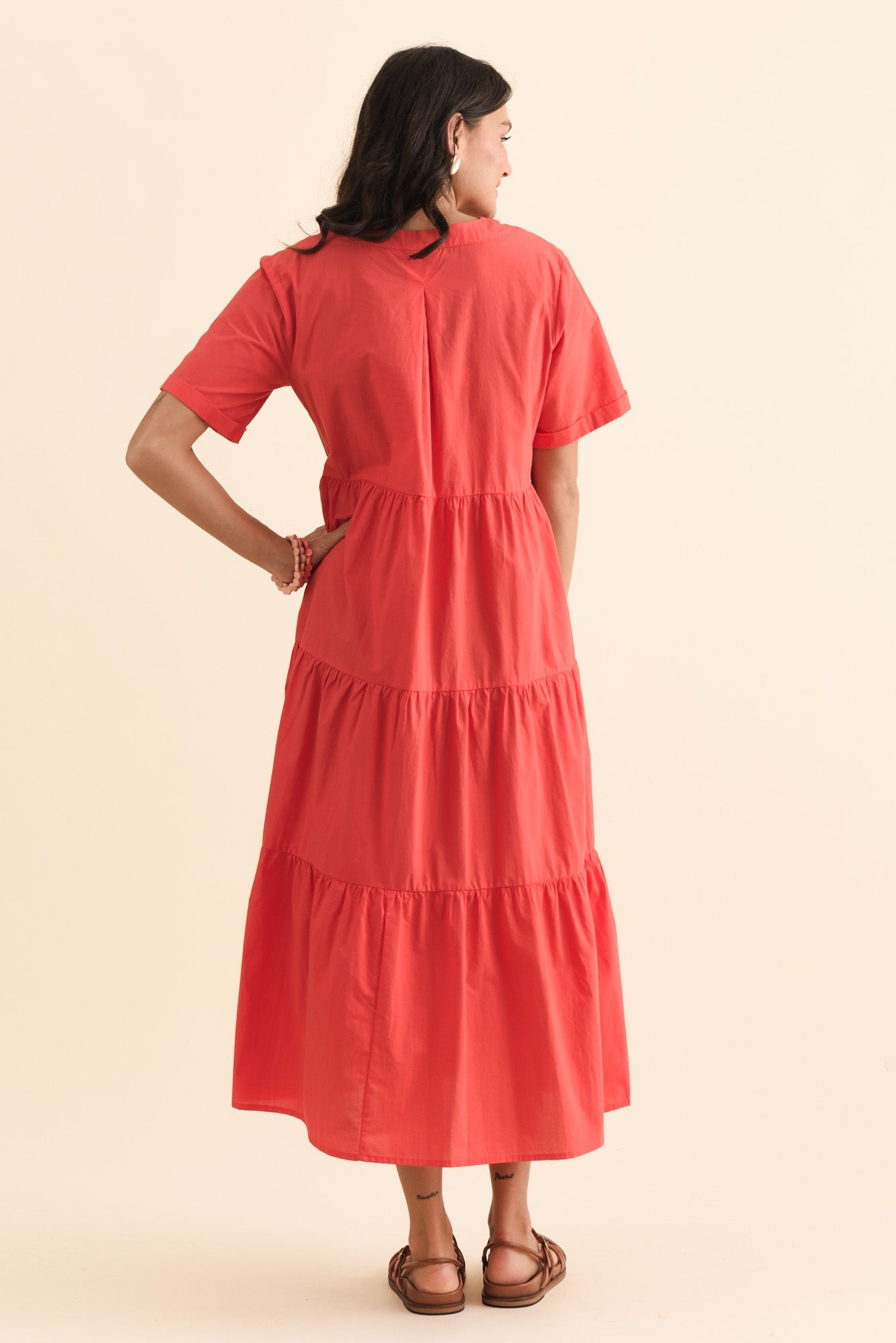 Winona Red Cotton Button Dress