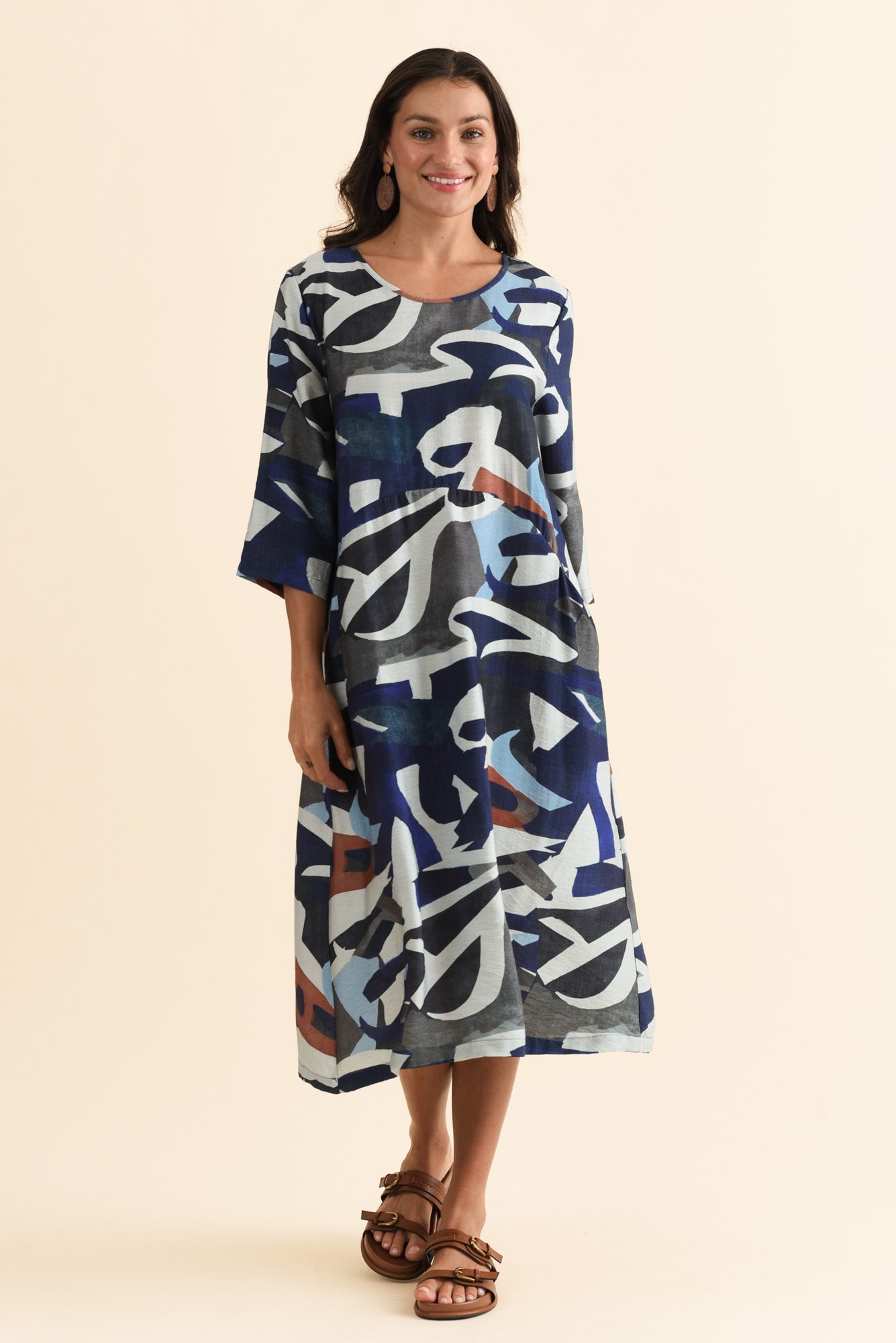Wynton Blue Abstract Crescent Dress