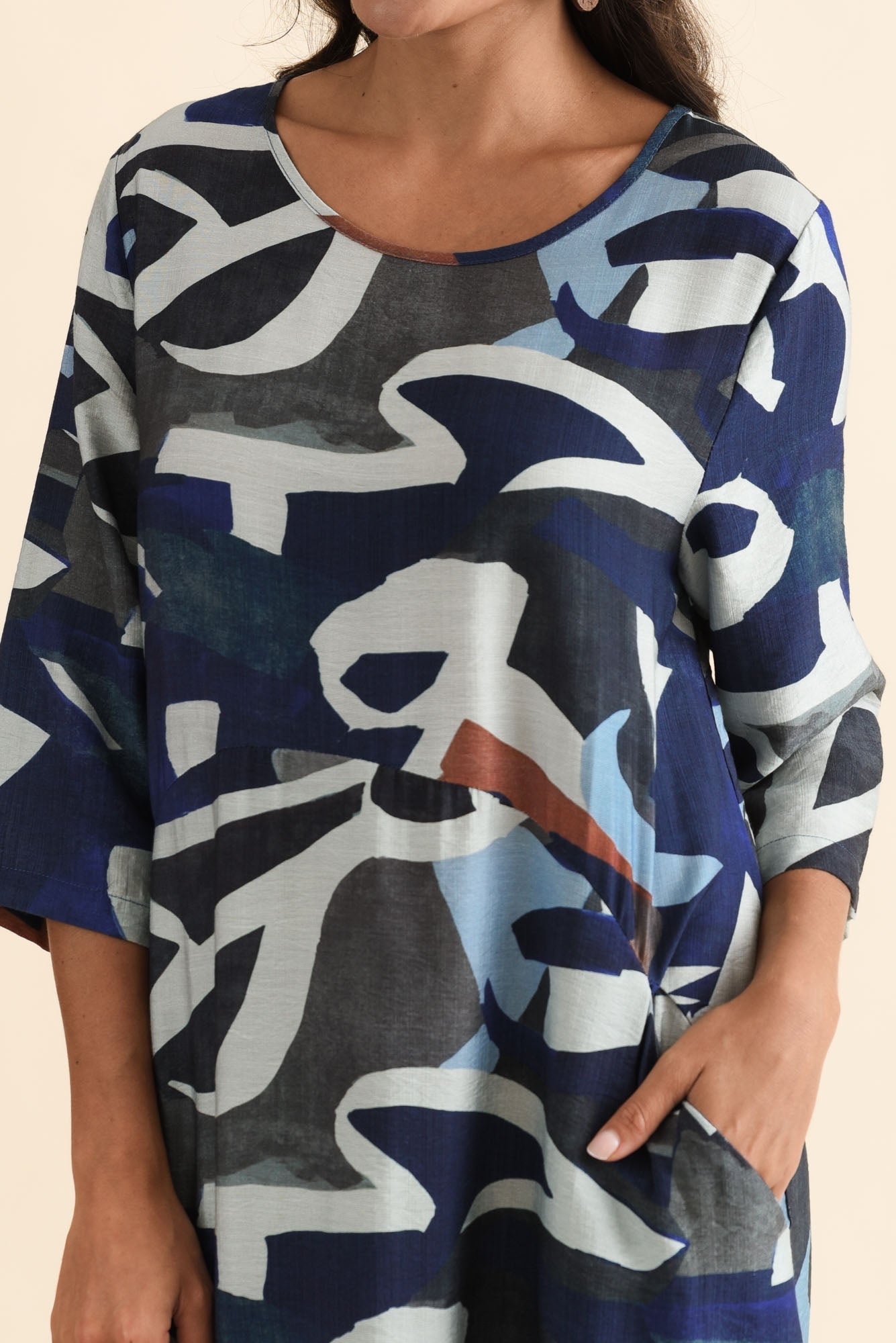 Wynton Blue Abstract Crescent Dress