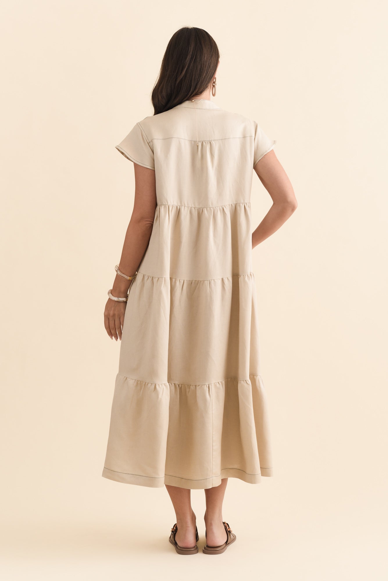 Yvette Natural Contrast Linen Blend Dress