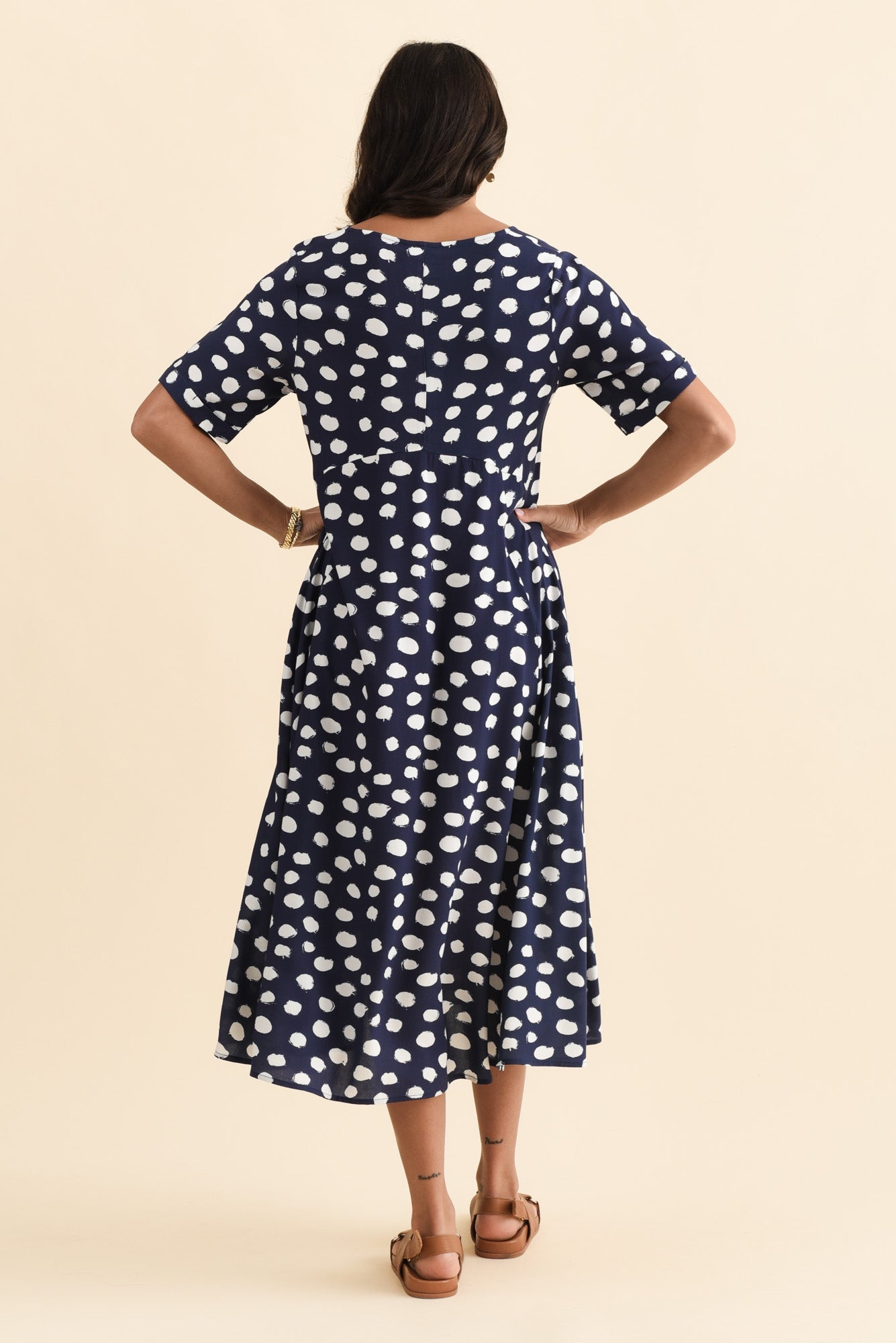 Zaelia Navy Spot Crescent Dress