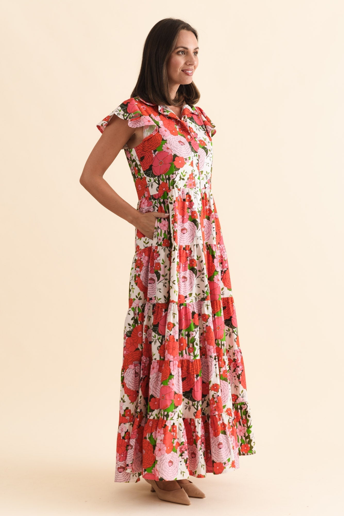 Zelde Pink Floral Cotton Shirt Dress