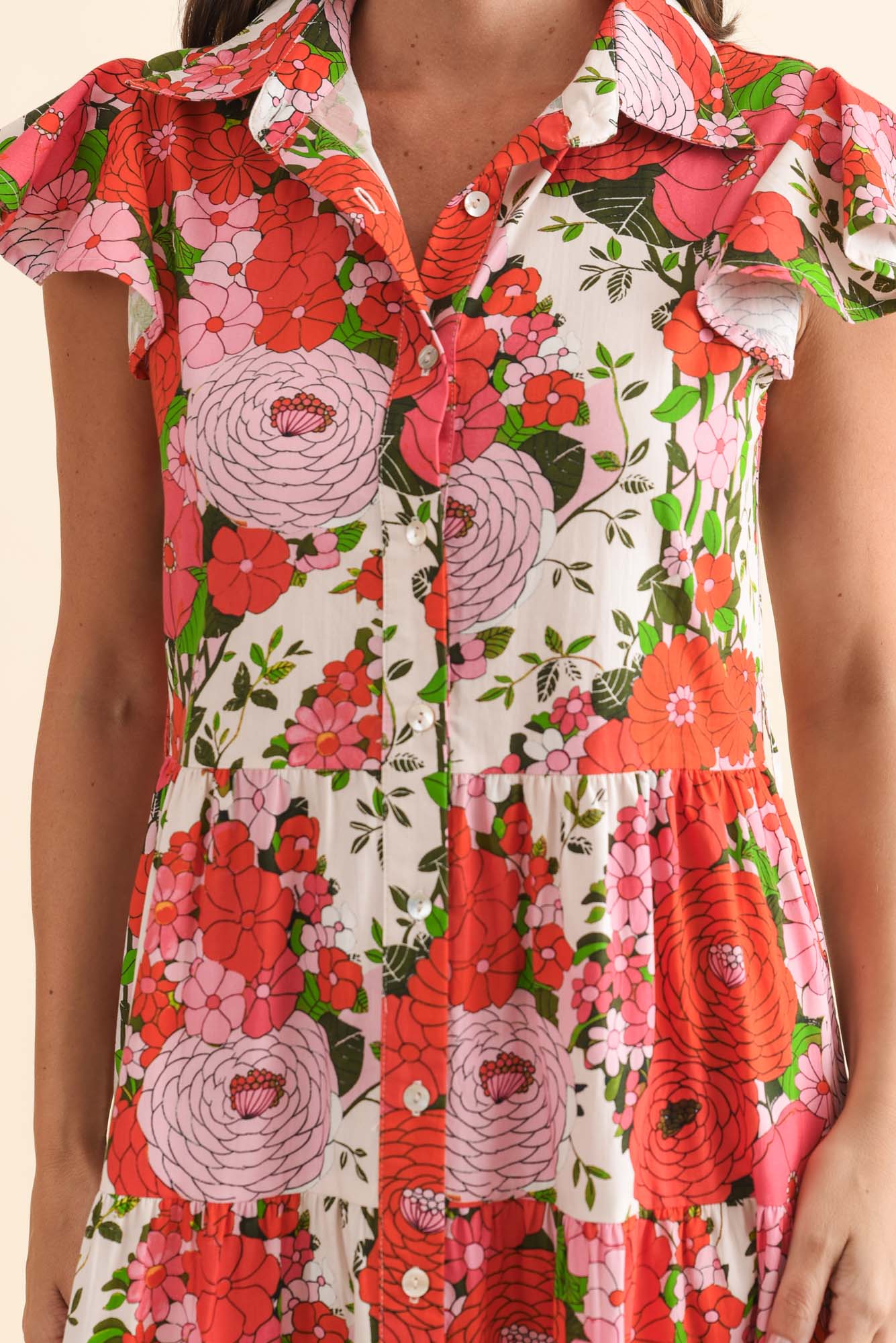 Zelde Pink Floral Cotton Shirt Dress