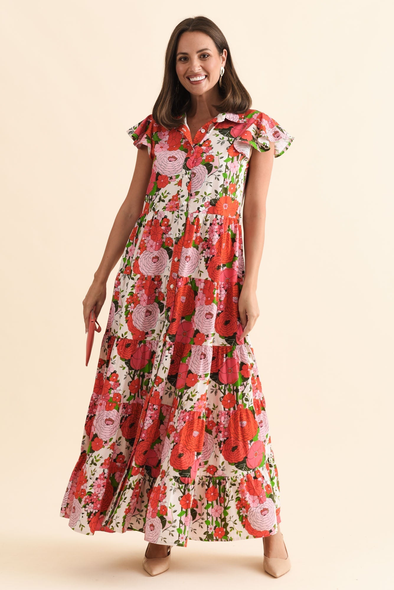 Zelde Pink Floral Cotton Shirt Dress