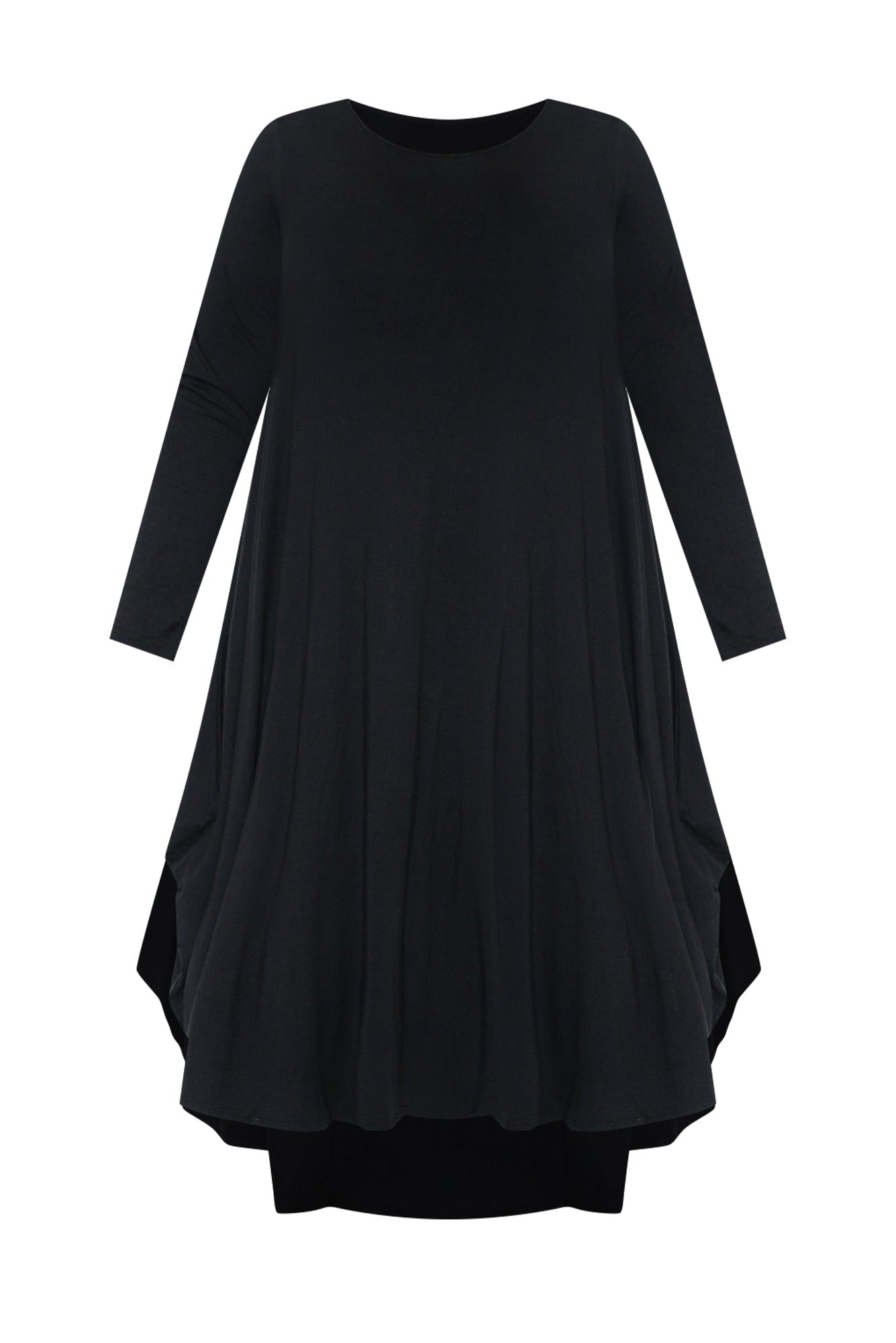 Black Long Sleeved Micro Modal Drape Dress