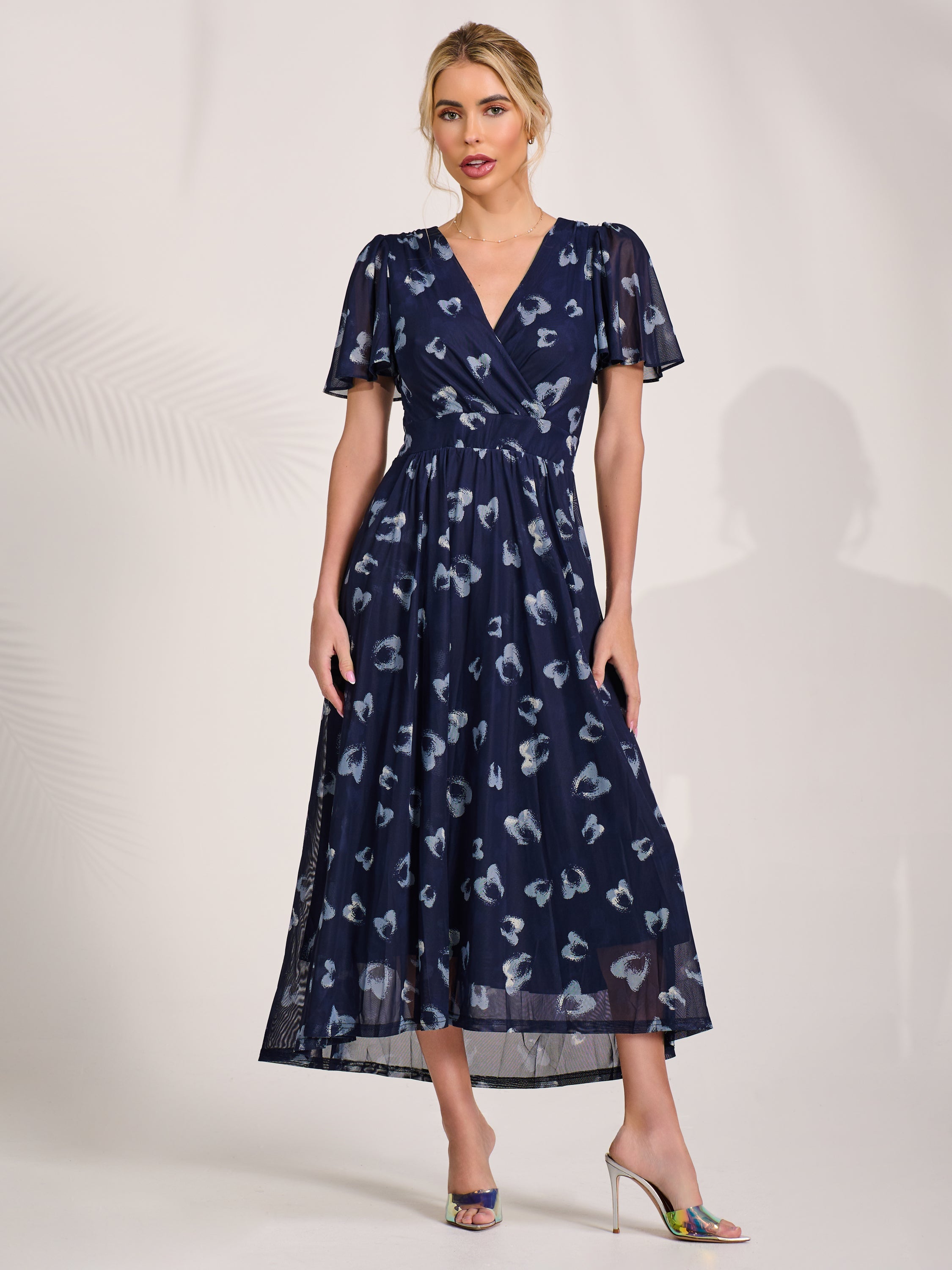 Mesh Short Sleeve Midaxi Dress Front View