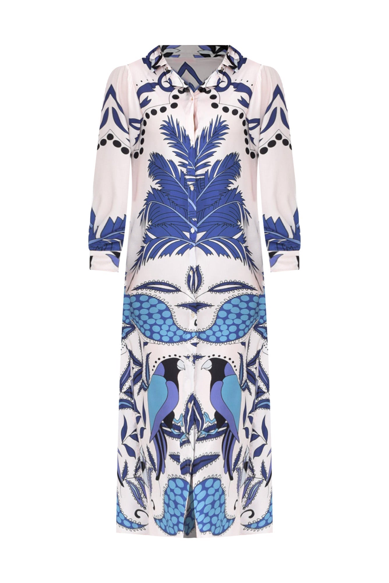 Shayli Blue Tropical Shirt Dress