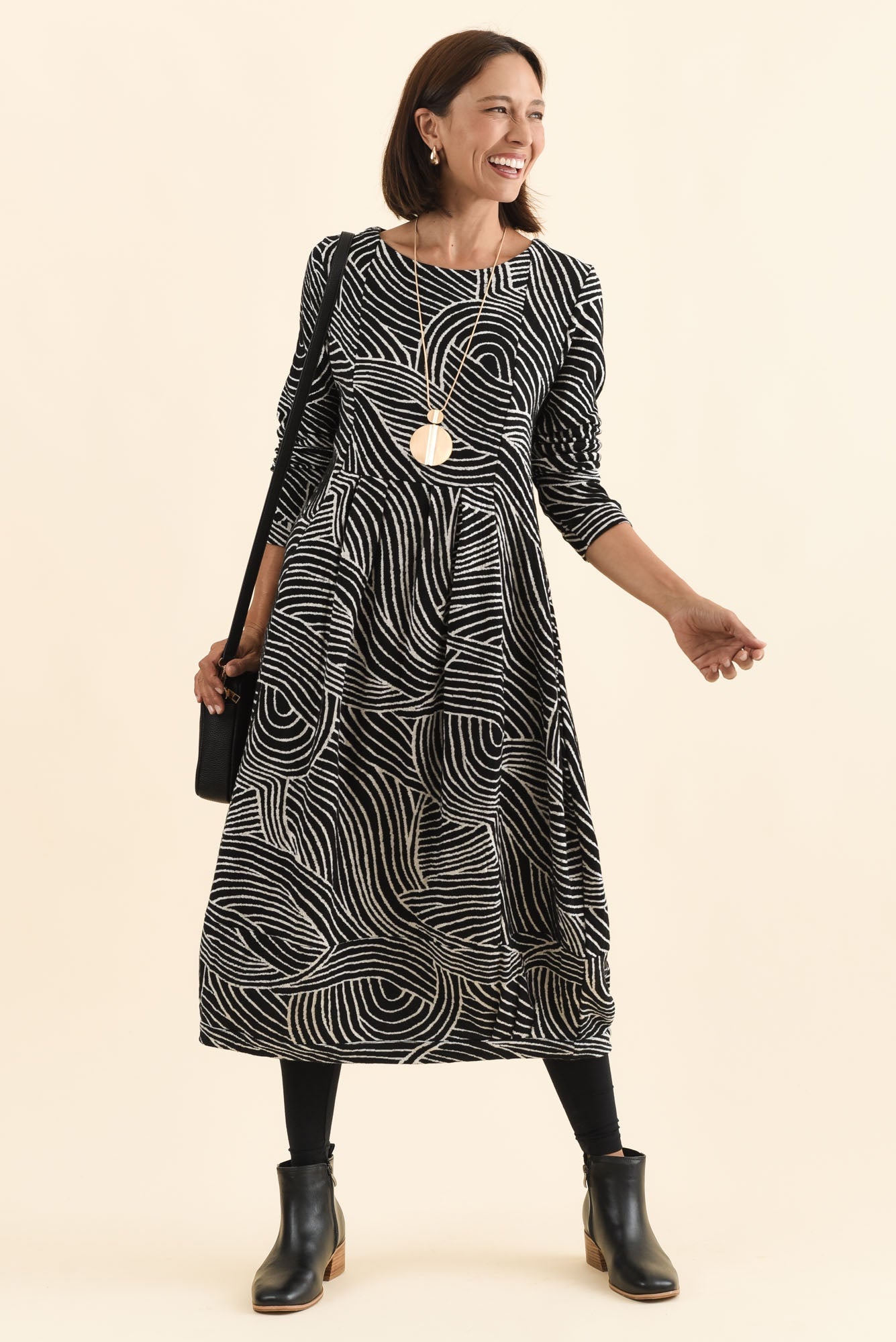 Achia Black Stripe Cotton Knit Dress